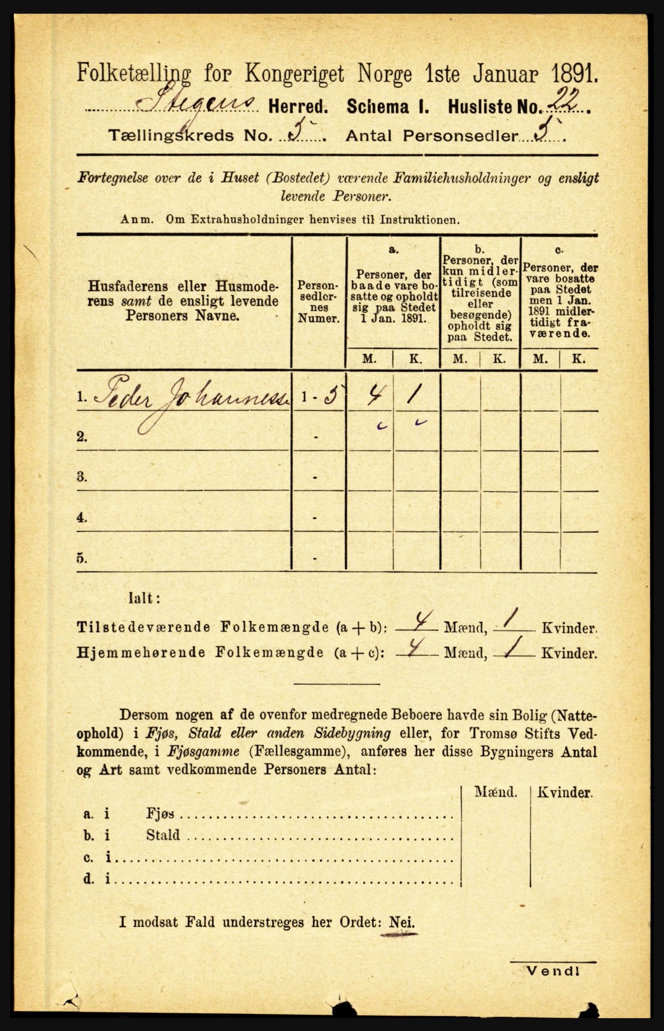 RA, 1891 census for 1848 Steigen, 1891, p. 1830