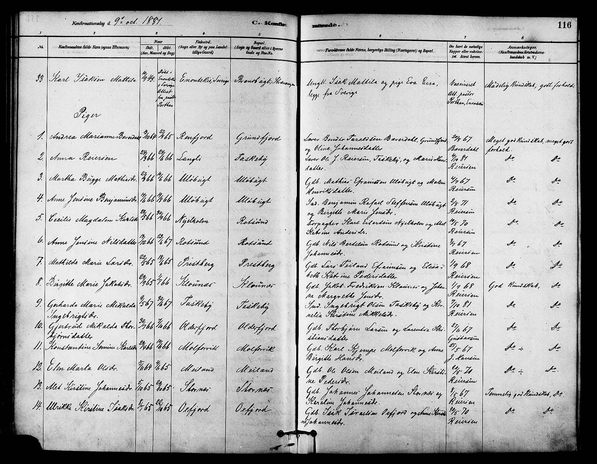 Skjervøy sokneprestkontor, AV/SATØ-S-1300/H/Ha/Haa/L0009kirke: Parish register (official) no. 9, 1878-1887, p. 116