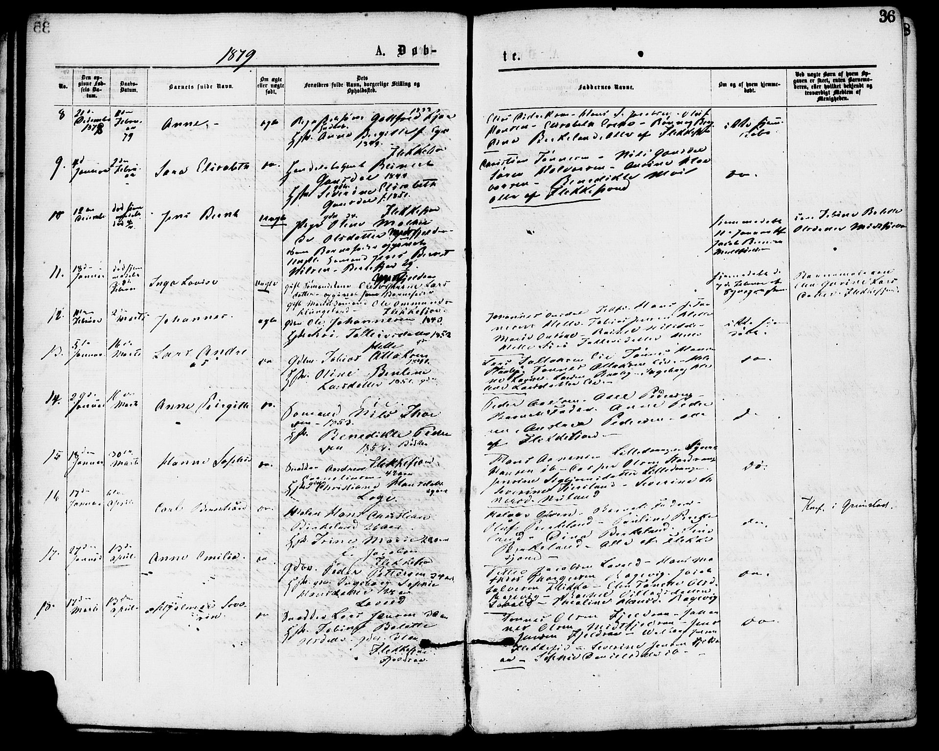Flekkefjord sokneprestkontor, AV/SAK-1111-0012/F/Fa/Fac/L0007: Parish register (official) no. A 7, 1875-1885, p. 36