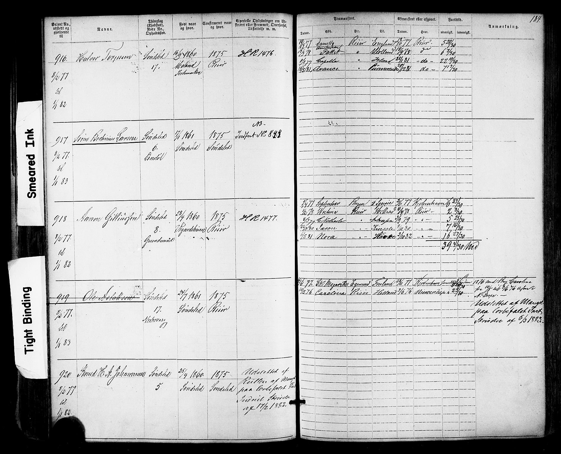 Risør mønstringskrets, SAK/2031-0010/F/Fa/L0003: Annotasjonsrulle nr 1-1913 med register, T-7, 1863-1899, p. 120