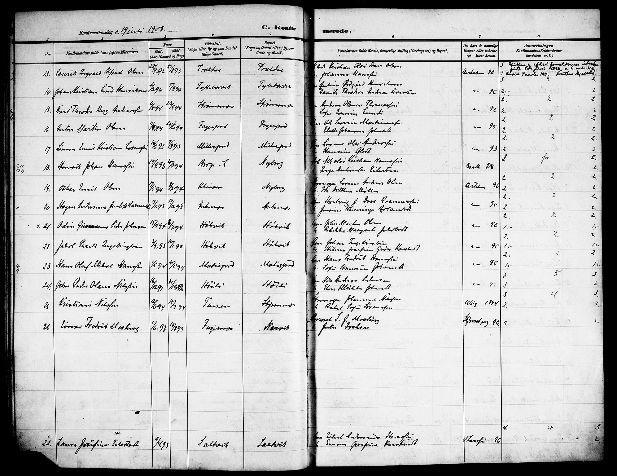 Ministerialprotokoller, klokkerbøker og fødselsregistre - Nordland, AV/SAT-A-1459/866/L0955: Parish register (copy) no. 866C04, 1905-1914