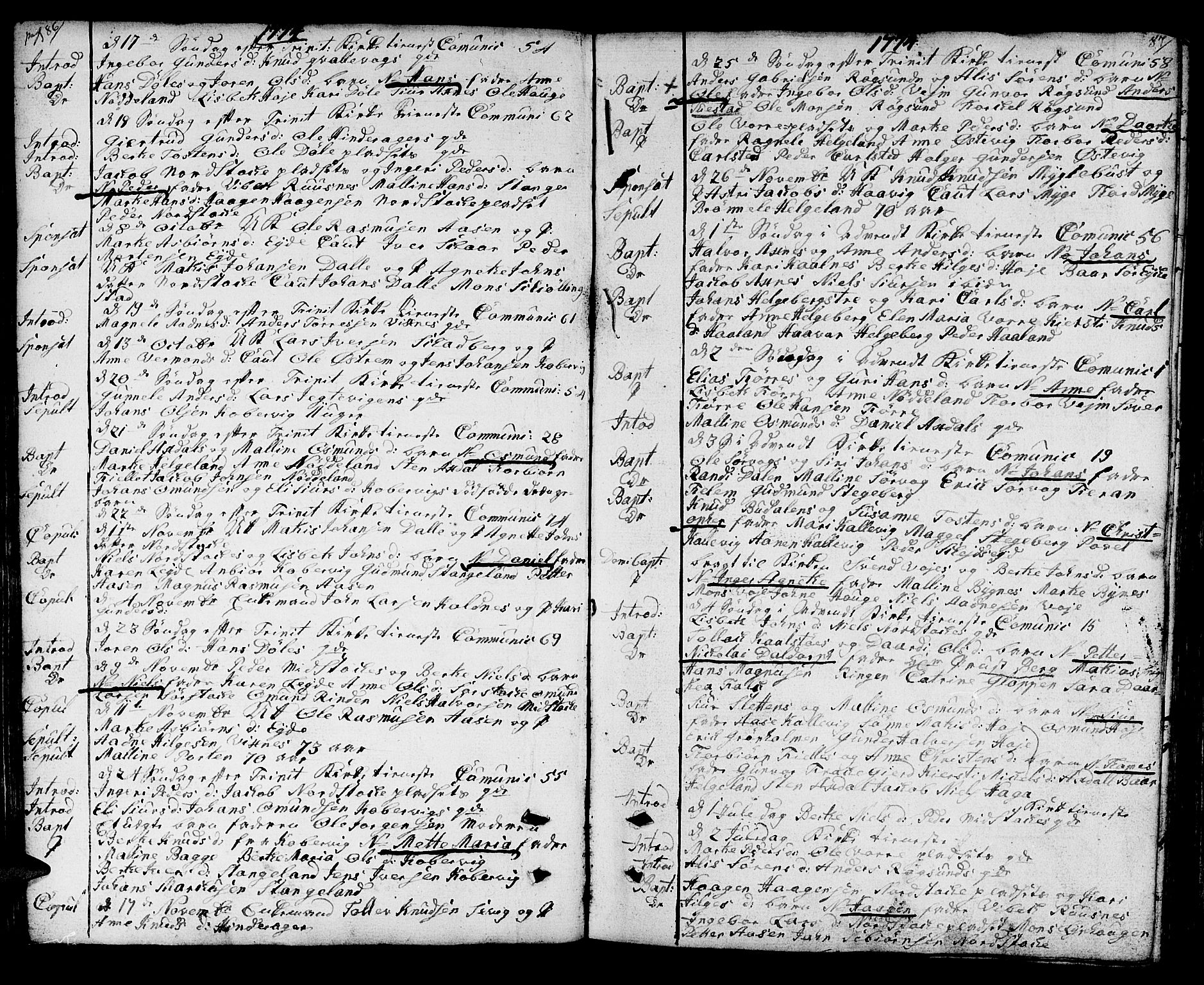 Avaldsnes sokneprestkontor, AV/SAST-A -101851/H/Ha/Haa/L0002: Parish register (official) no. A 2, 1765-1800, p. 86-87