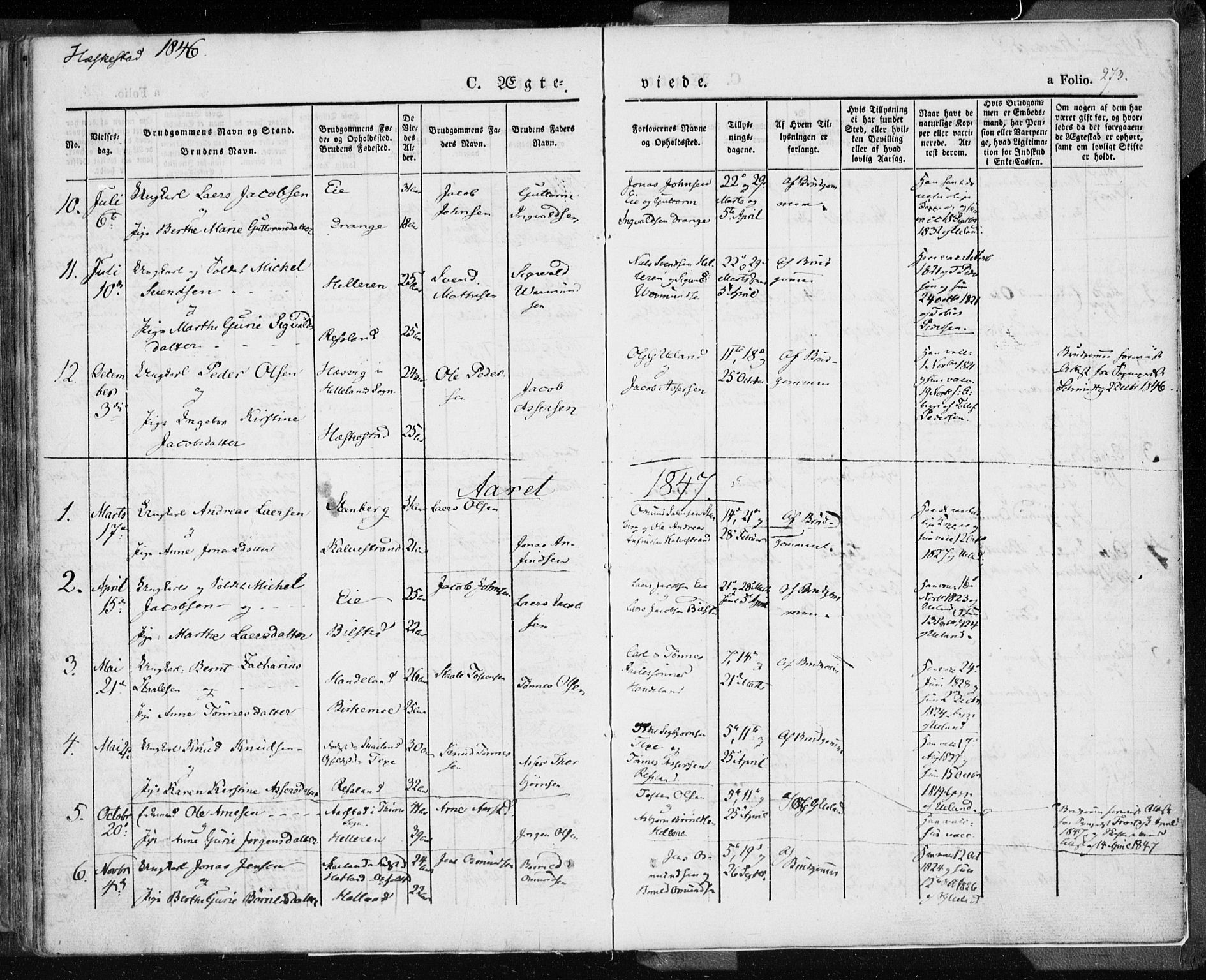 Lund sokneprestkontor, SAST/A-101809/S06/L0007: Parish register (official) no. A 7.1, 1833-1854, p. 273