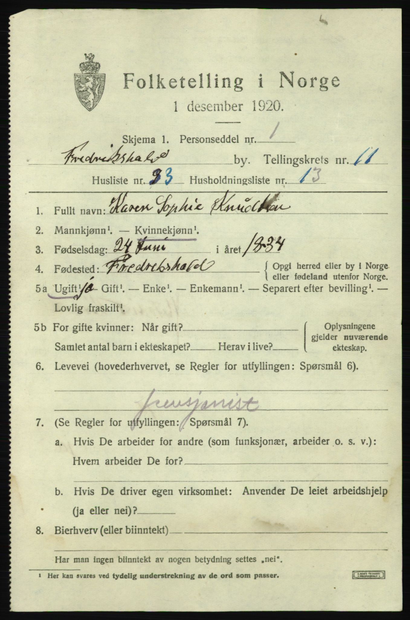 SAO, 1920 census for Fredrikshald, 1920, p. 19747