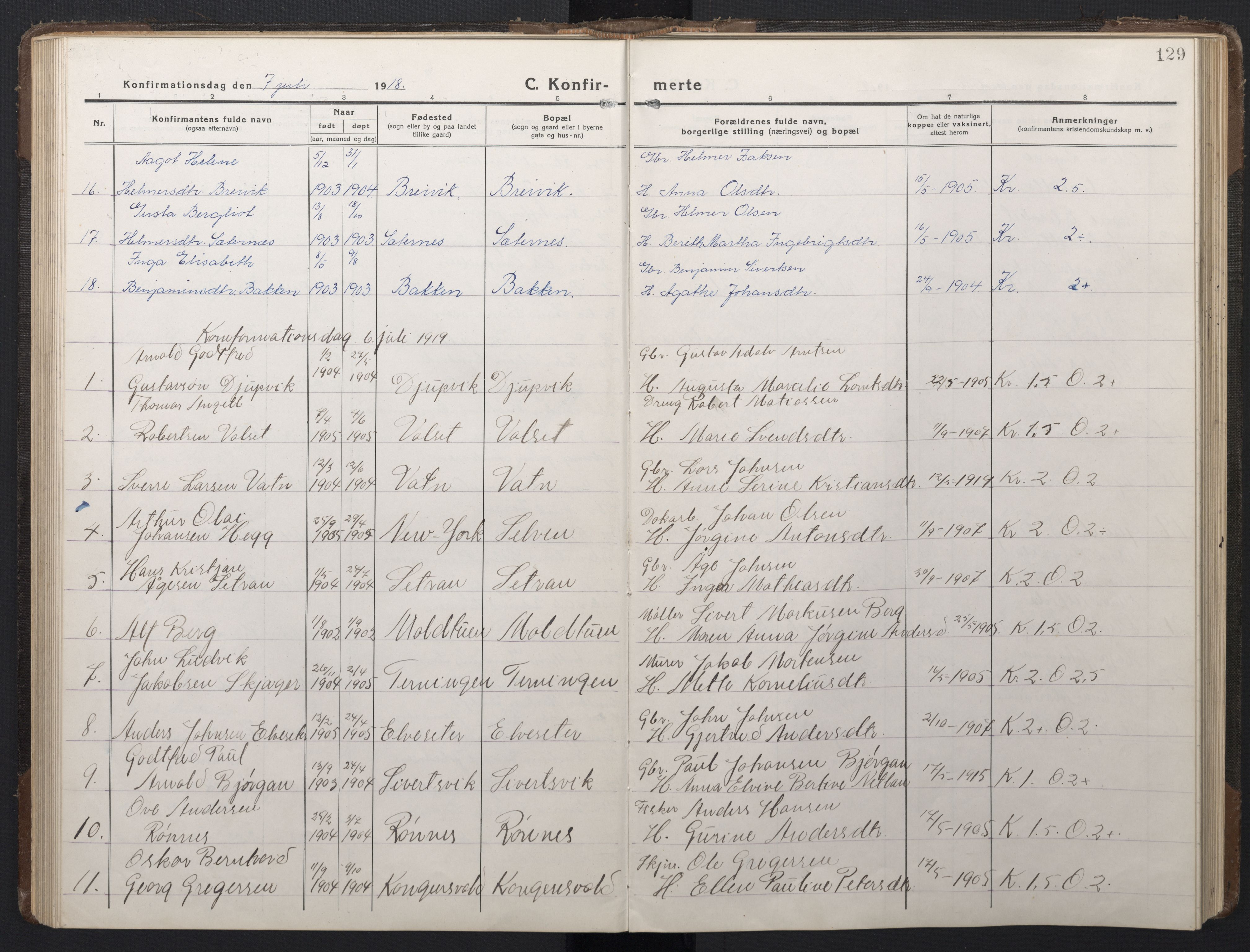 Ministerialprotokoller, klokkerbøker og fødselsregistre - Sør-Trøndelag, SAT/A-1456/662/L0758: Parish register (copy) no. 662C03, 1918-1948, p. 129