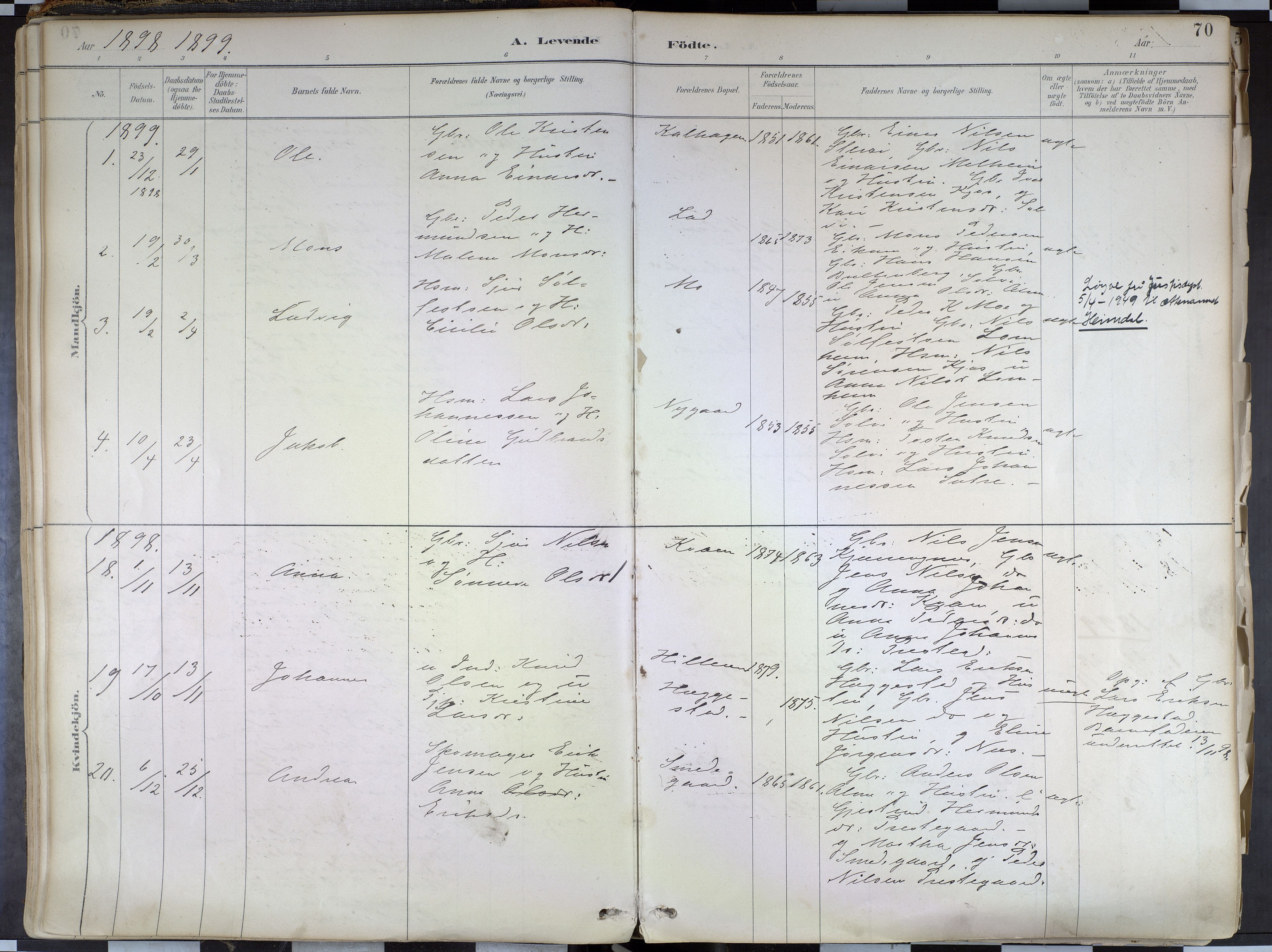 Hafslo sokneprestembete, SAB/A-80301/H/Haa/Haab/L0001: Parish register (official) no. B 1, 1886-1945, p. 70
