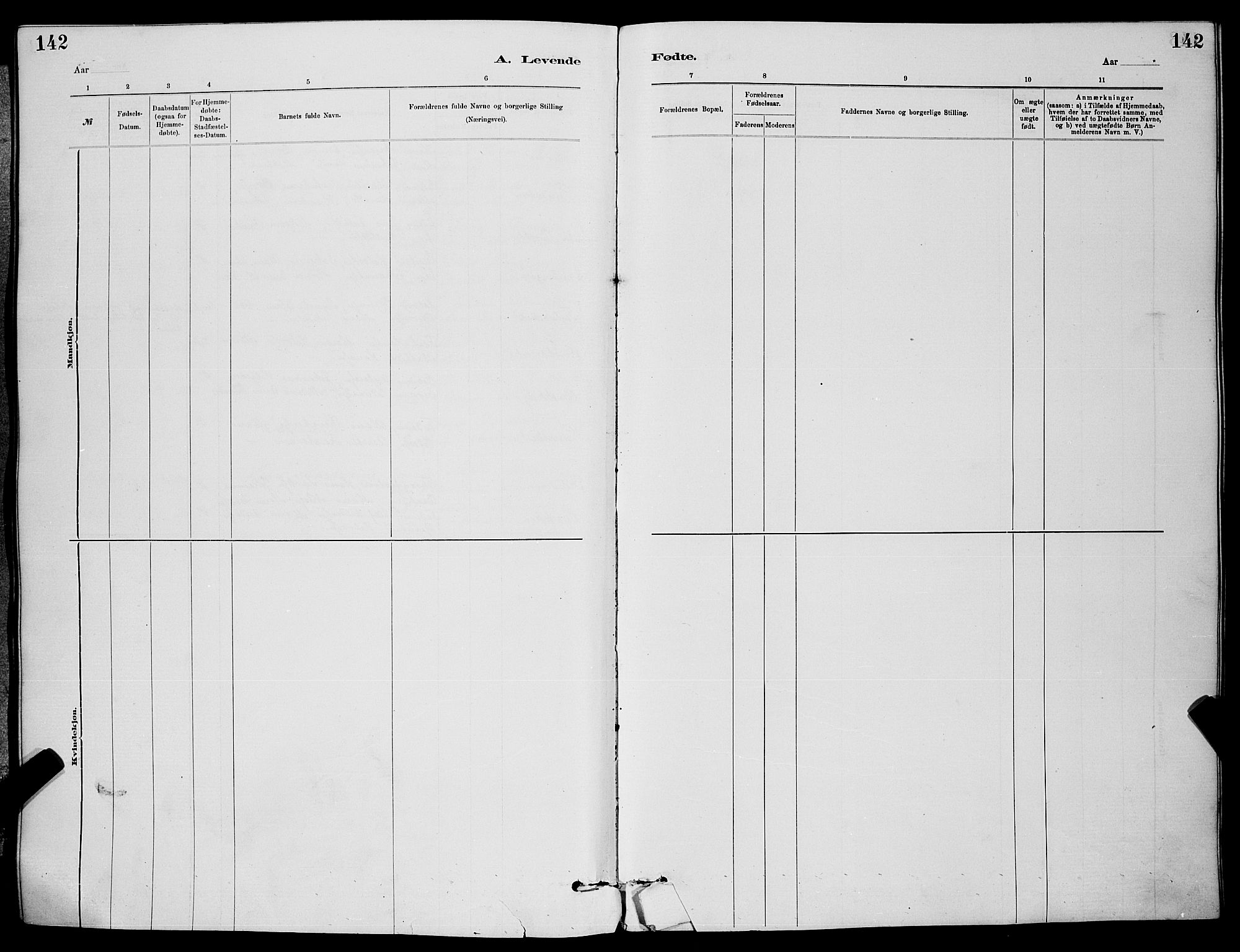 Skien kirkebøker, SAKO/A-302/G/Ga/L0006: Parish register (copy) no. 6, 1881-1890, p. 142