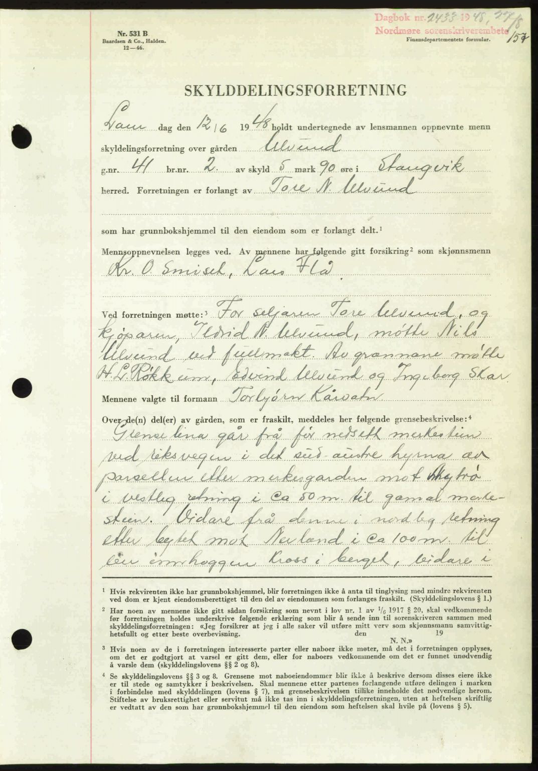 Nordmøre sorenskriveri, AV/SAT-A-4132/1/2/2Ca: Mortgage book no. A109, 1948-1948, Diary no: : 2433/1948