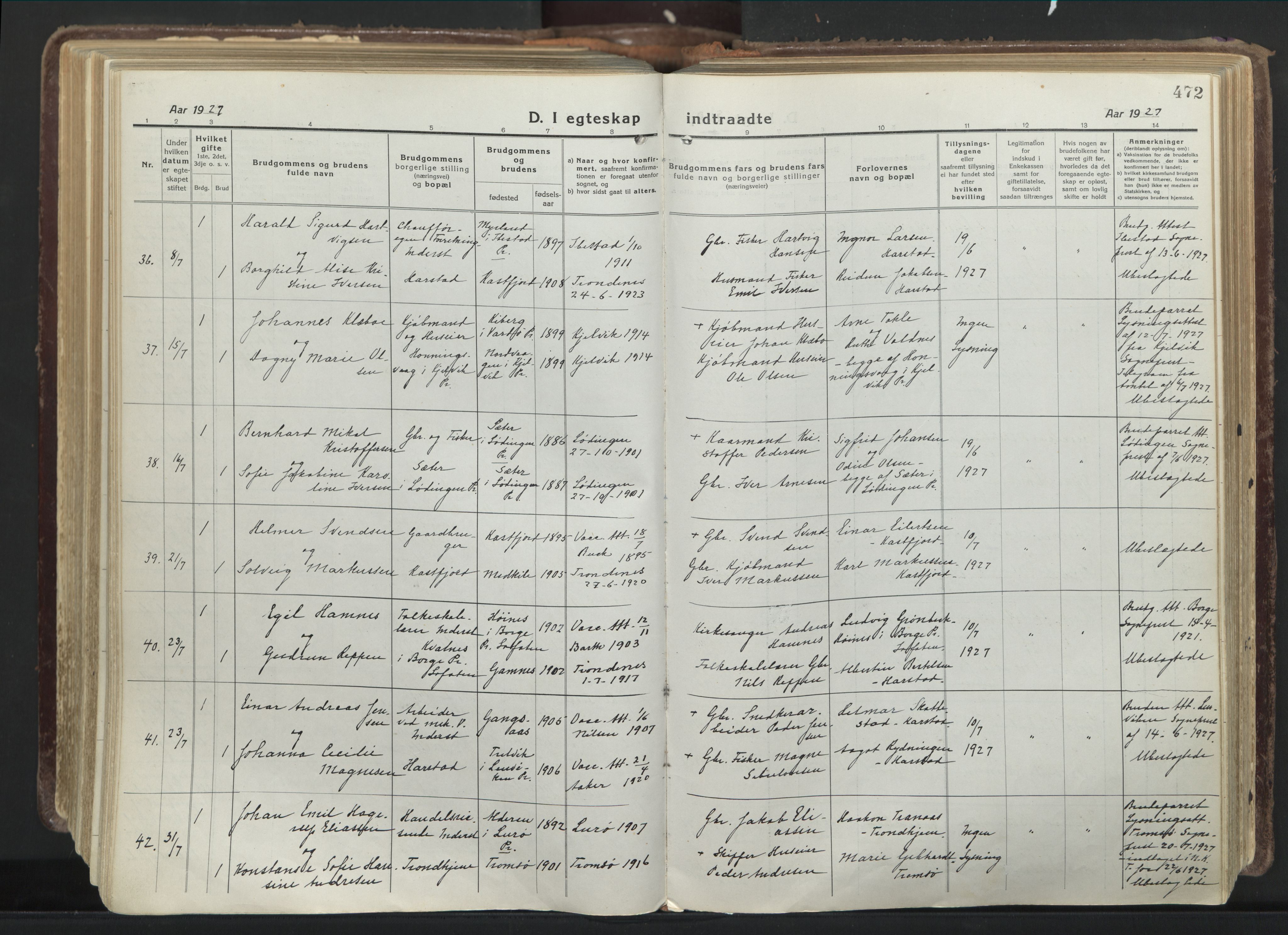 Trondenes sokneprestkontor, AV/SATØ-S-1319/H/Ha/L0019kirke: Parish register (official) no. 19, 1919-1928, p. 472