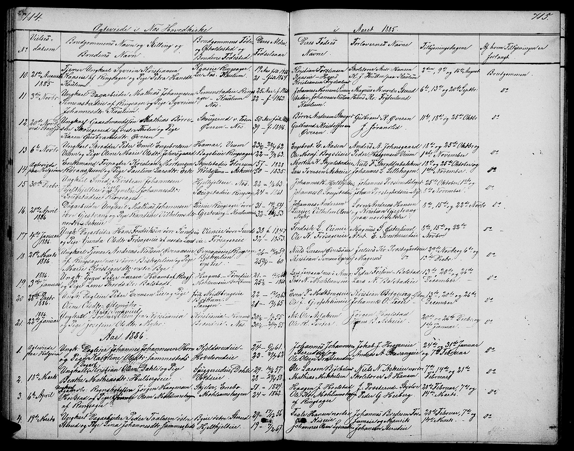 Nes prestekontor, Hedmark, SAH/PREST-020/L/La/L0005: Parish register (copy) no. 5, 1852-1889, p. 714-715