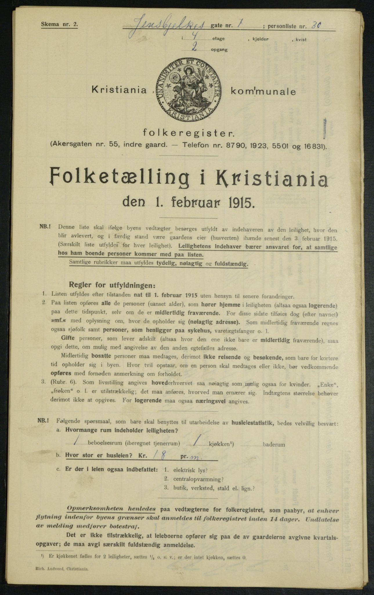 OBA, Municipal Census 1915 for Kristiania, 1915, p. 45000