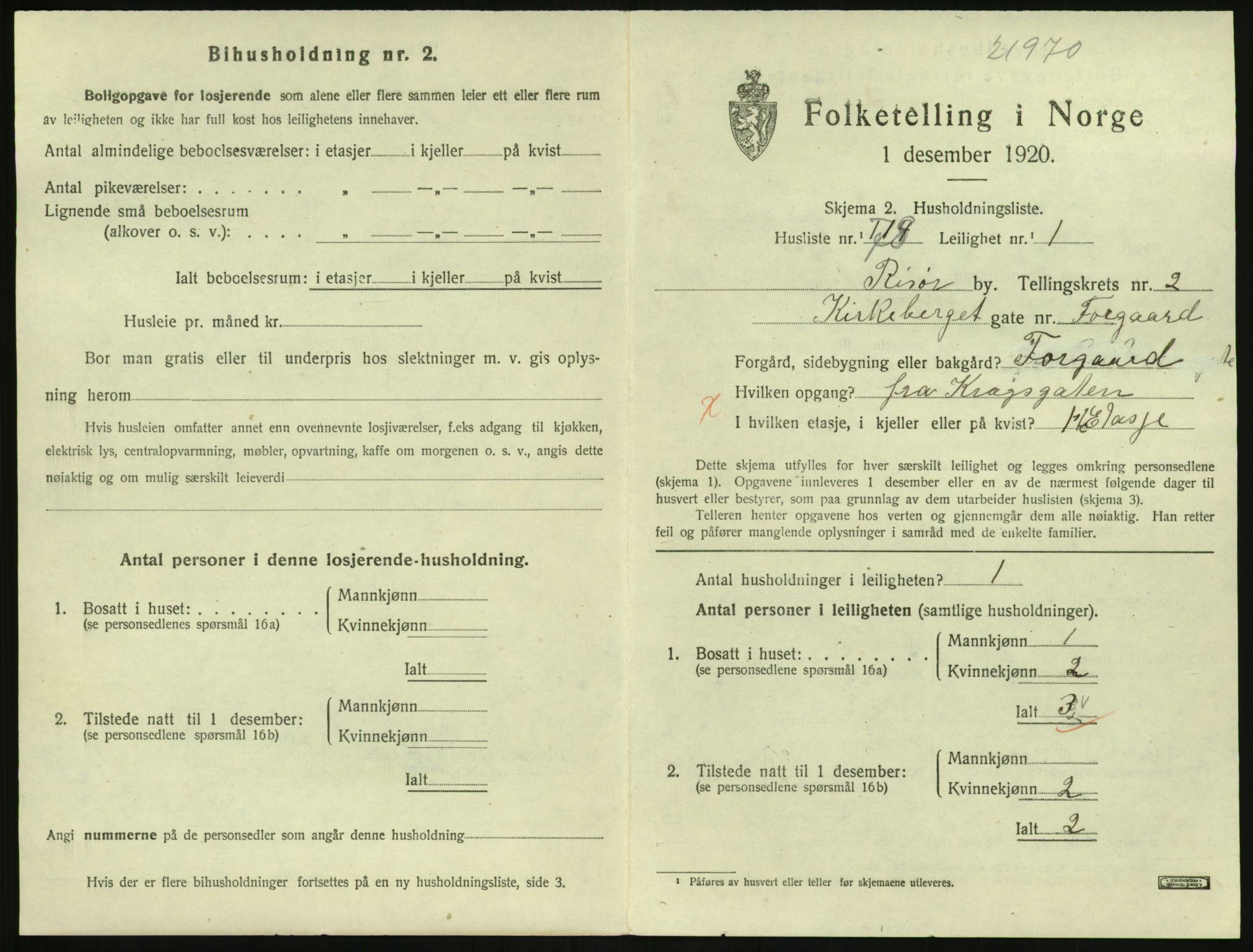 SAK, 1920 census for Risør, 1920, p. 2175