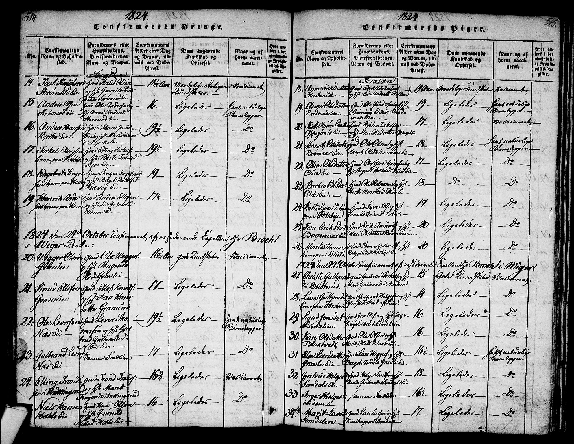 Norderhov kirkebøker, AV/SAKO-A-237/G/Ga/L0003: Parish register (copy) no. I 3 /2, 1814-1876, p. 514-515