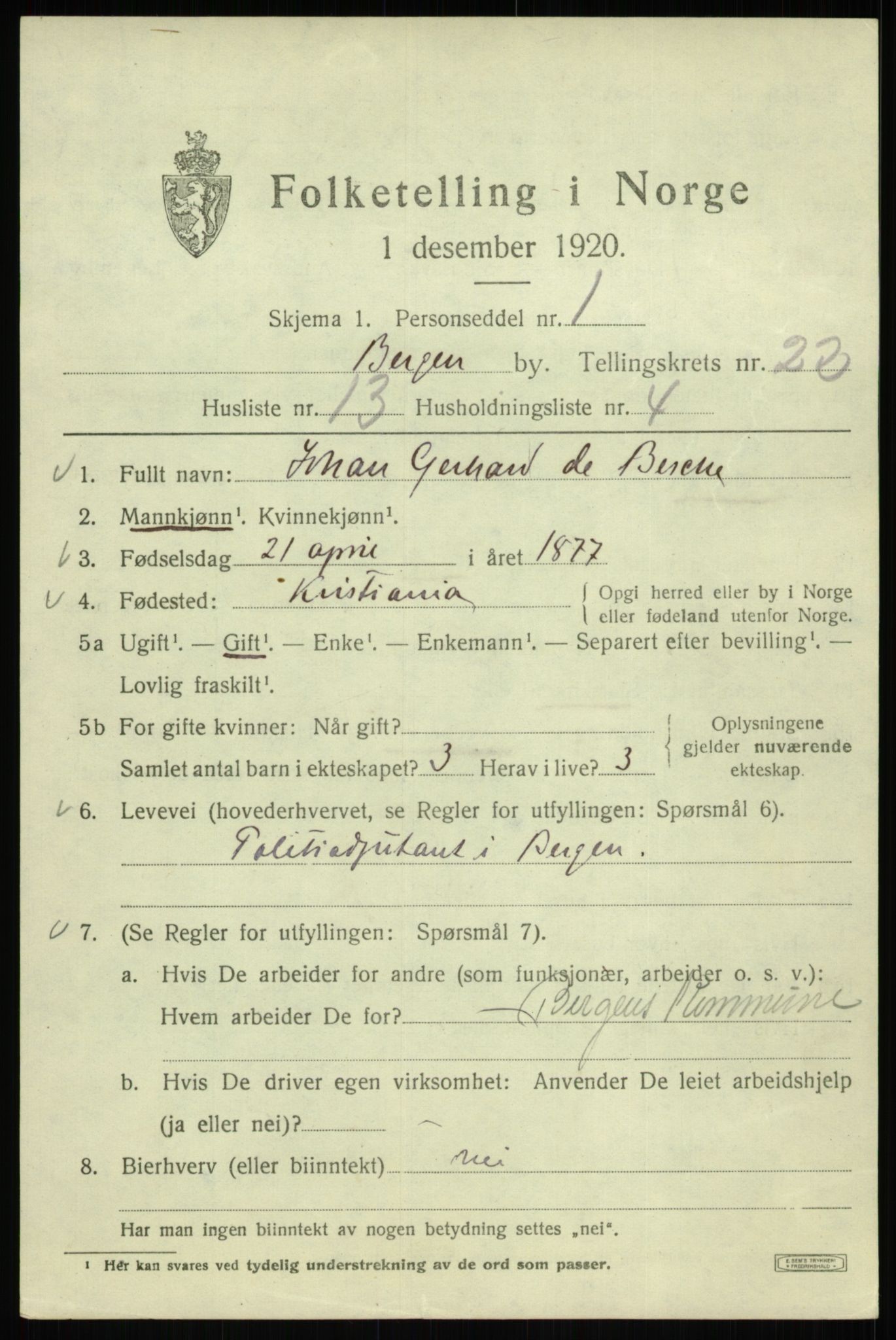 SAB, 1920 census for Bergen, 1920, p. 86539