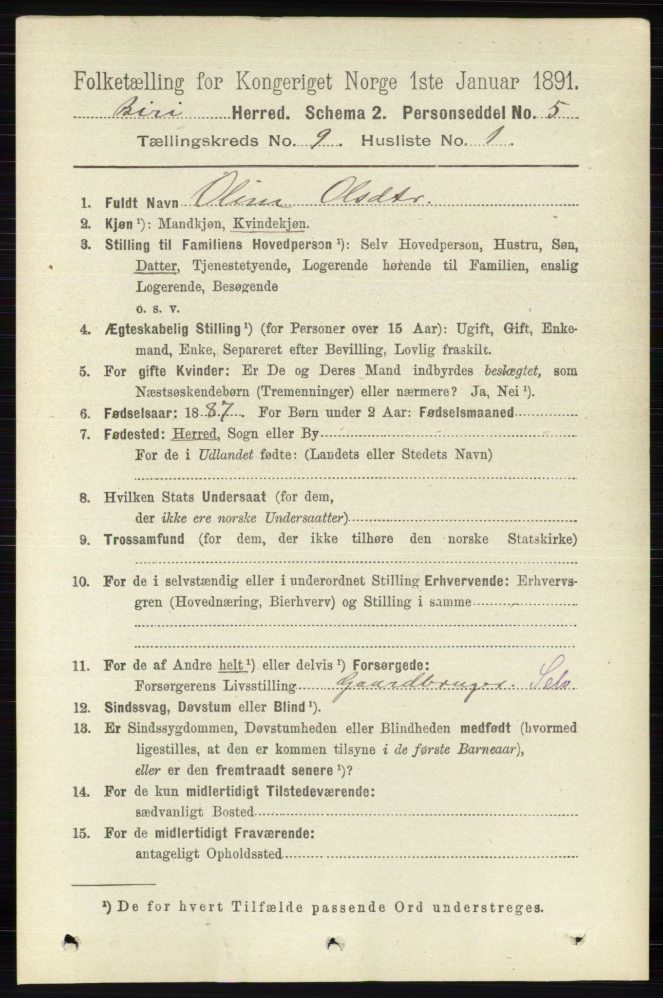 RA, 1891 census for 0525 Biri, 1891, p. 3391