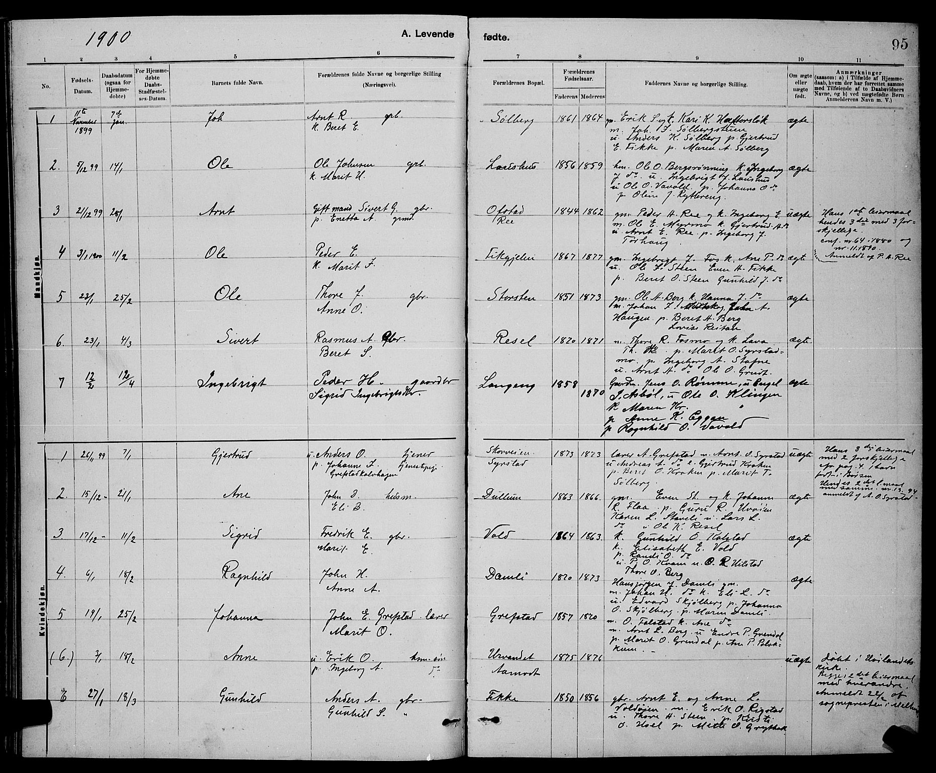 Ministerialprotokoller, klokkerbøker og fødselsregistre - Sør-Trøndelag, SAT/A-1456/672/L0863: Parish register (copy) no. 672C02, 1888-1901, p. 95