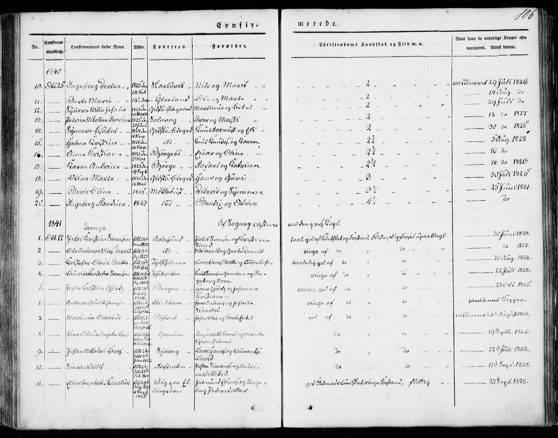 Ministerialprotokoller, klokkerbøker og fødselsregistre - Møre og Romsdal, SAT/A-1454/528/L0396: Parish register (official) no. 528A07, 1839-1847, p. 106