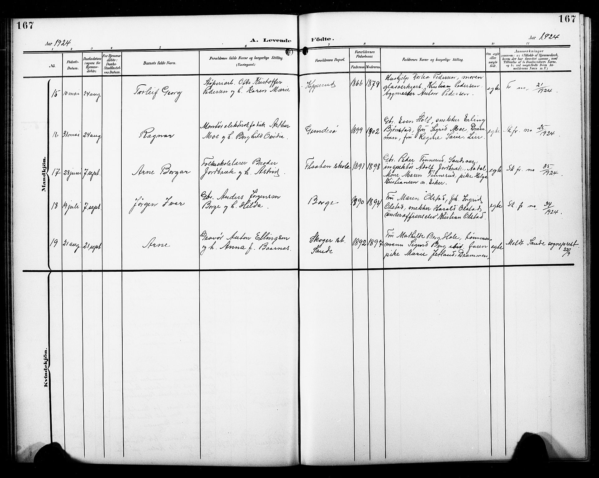 Skoger kirkebøker, AV/SAKO-A-59/G/Ga/L0003: Parish register (copy) no. I 3, 1900-1927, p. 167