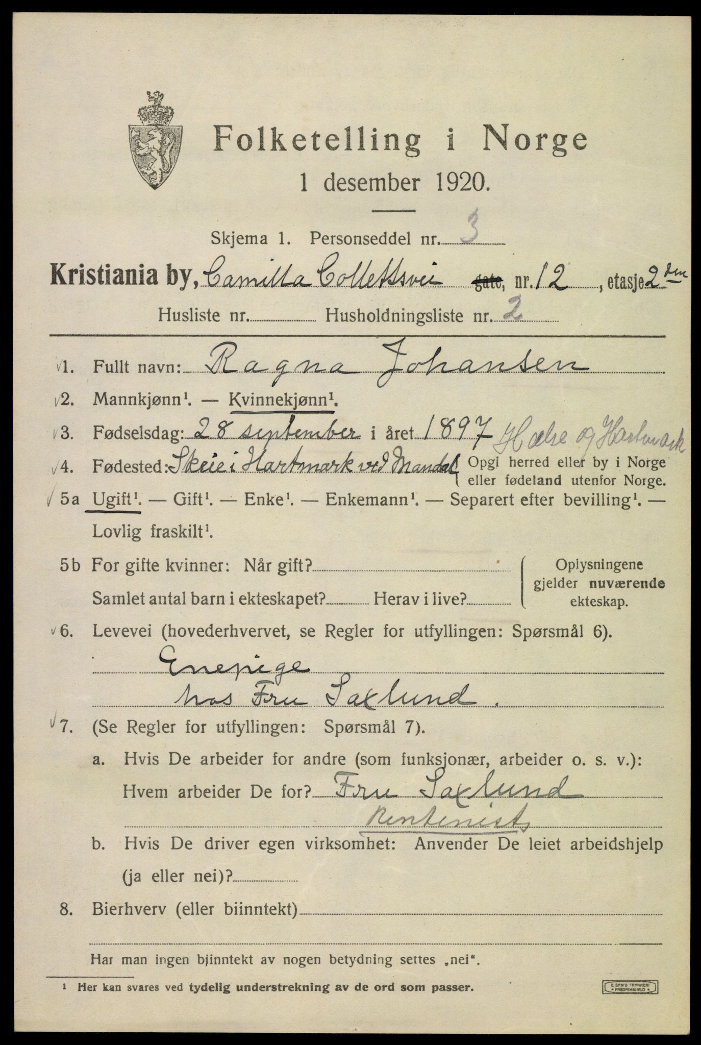 SAO, 1920 census for Kristiania, 1920, p. 183045