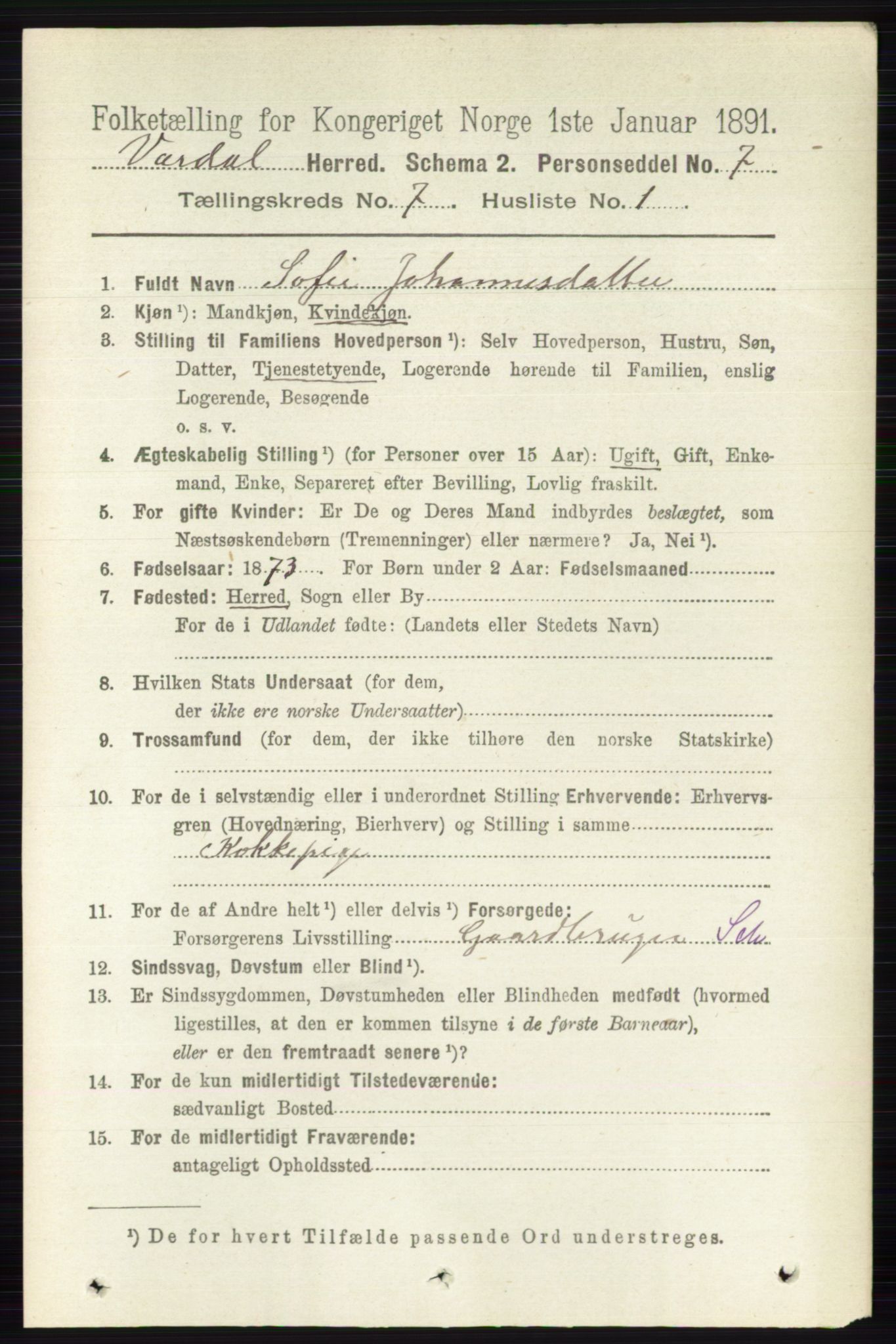 RA, 1891 census for 0527 Vardal, 1891, p. 2972