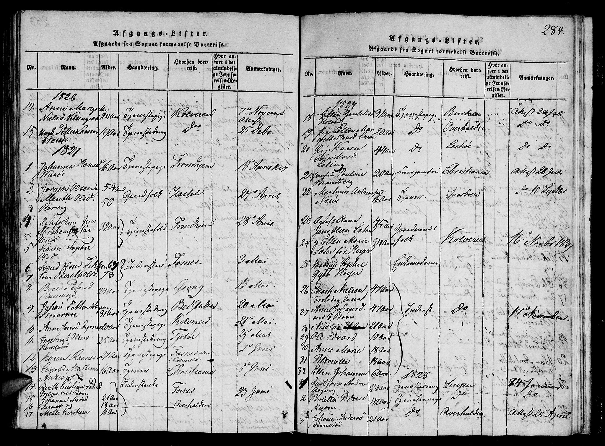 Ministerialprotokoller, klokkerbøker og fødselsregistre - Nord-Trøndelag, AV/SAT-A-1458/784/L0667: Parish register (official) no. 784A03 /1, 1816-1829, p. 284