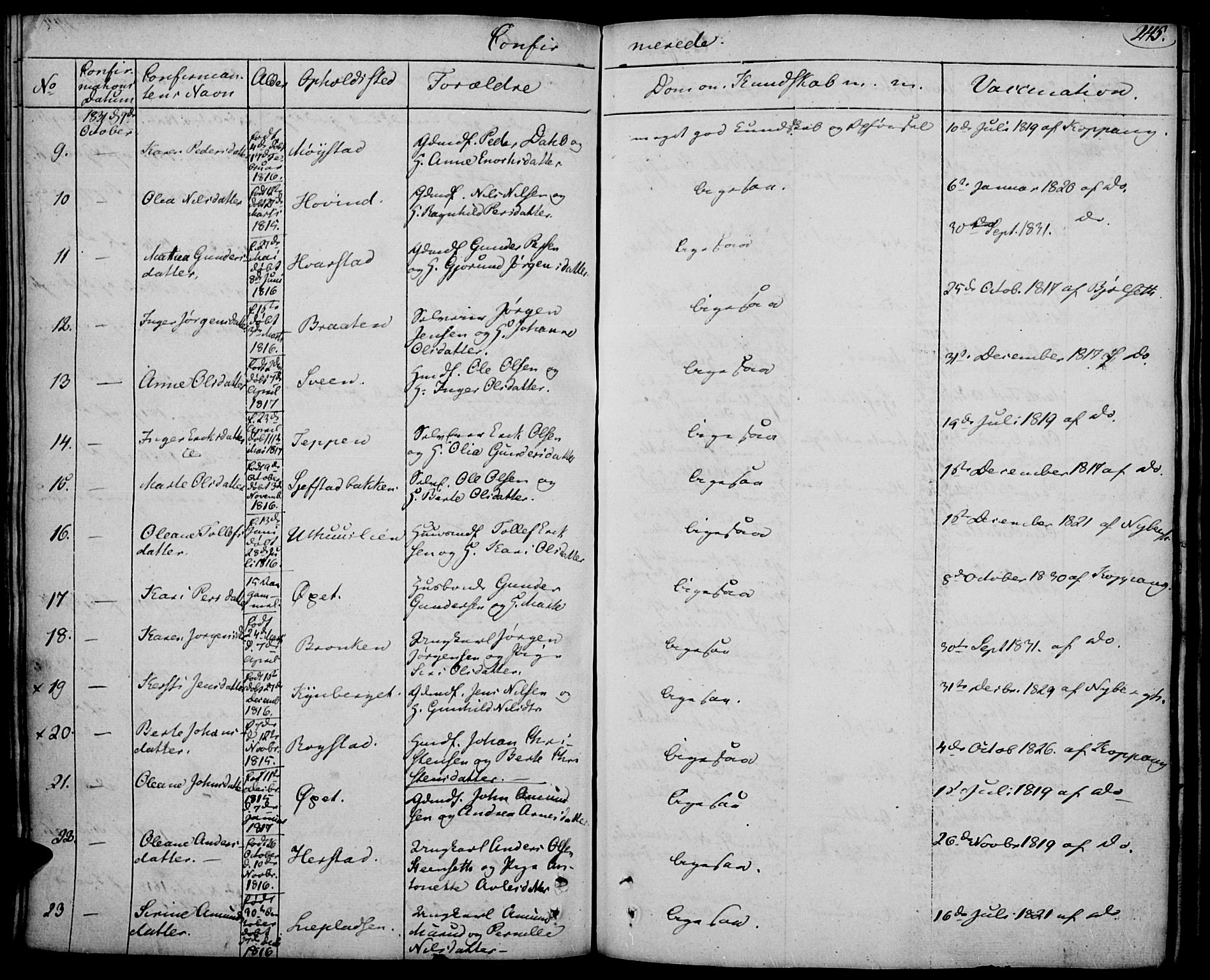 Elverum prestekontor, SAH/PREST-044/H/Ha/Haa/L0008: Parish register (official) no. 8, 1830-1842, p. 245