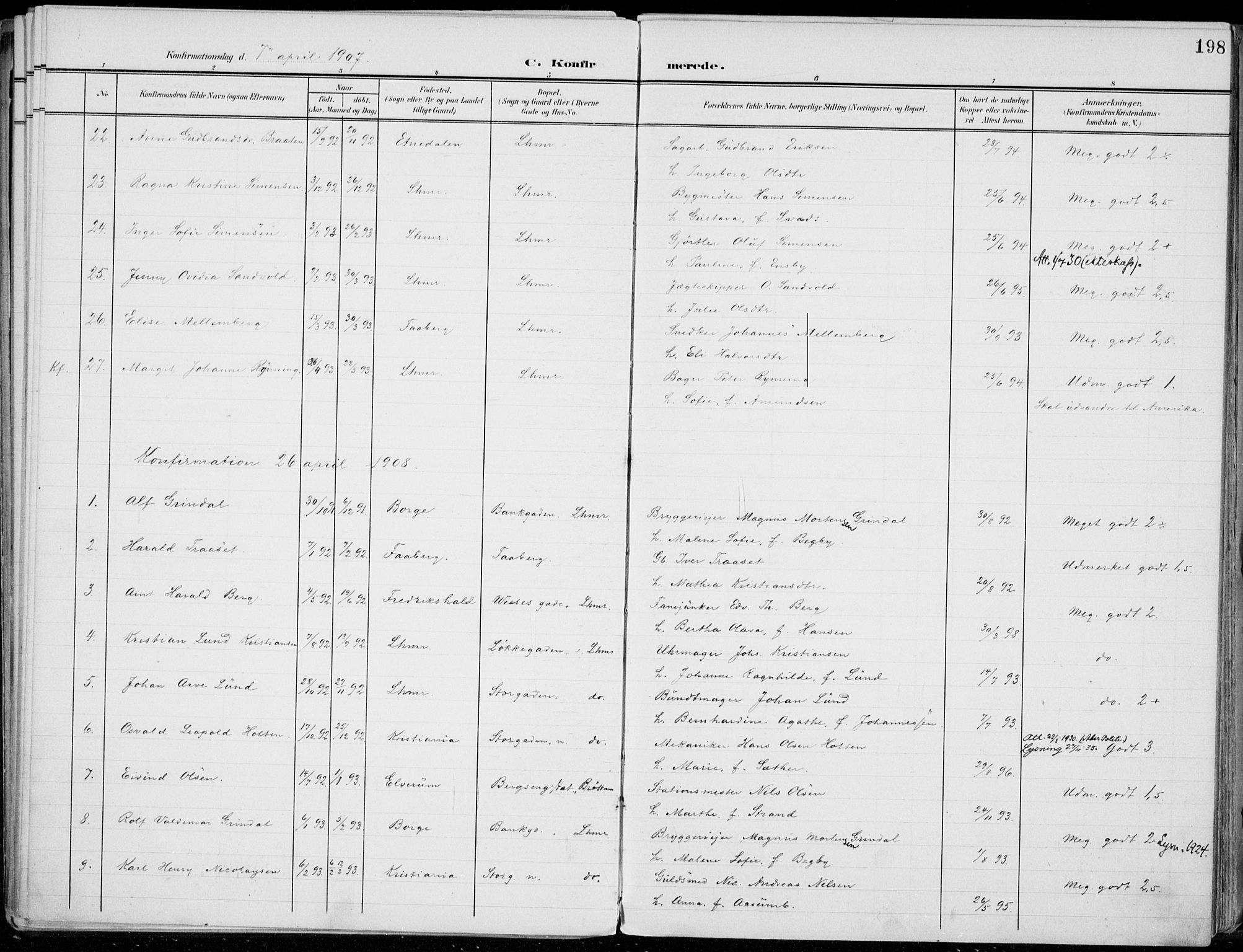 Lillehammer prestekontor, SAH/PREST-088/H/Ha/Haa/L0001: Parish register (official) no. 1, 1901-1916, p. 198
