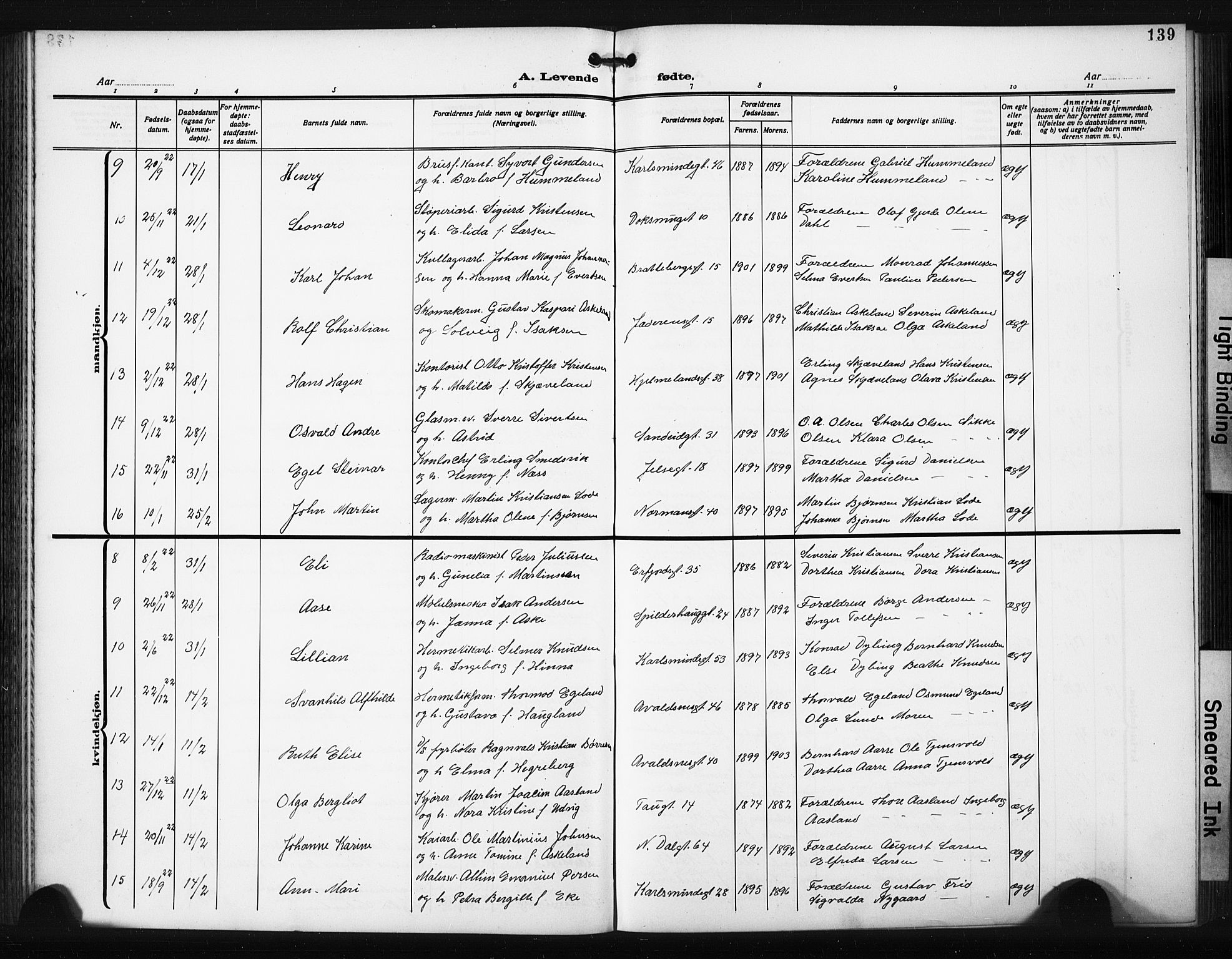 St. Johannes sokneprestkontor, AV/SAST-A-101814/001/30/30BB/L0008: Parish register (copy) no. B 8, 1918-1929, p. 139