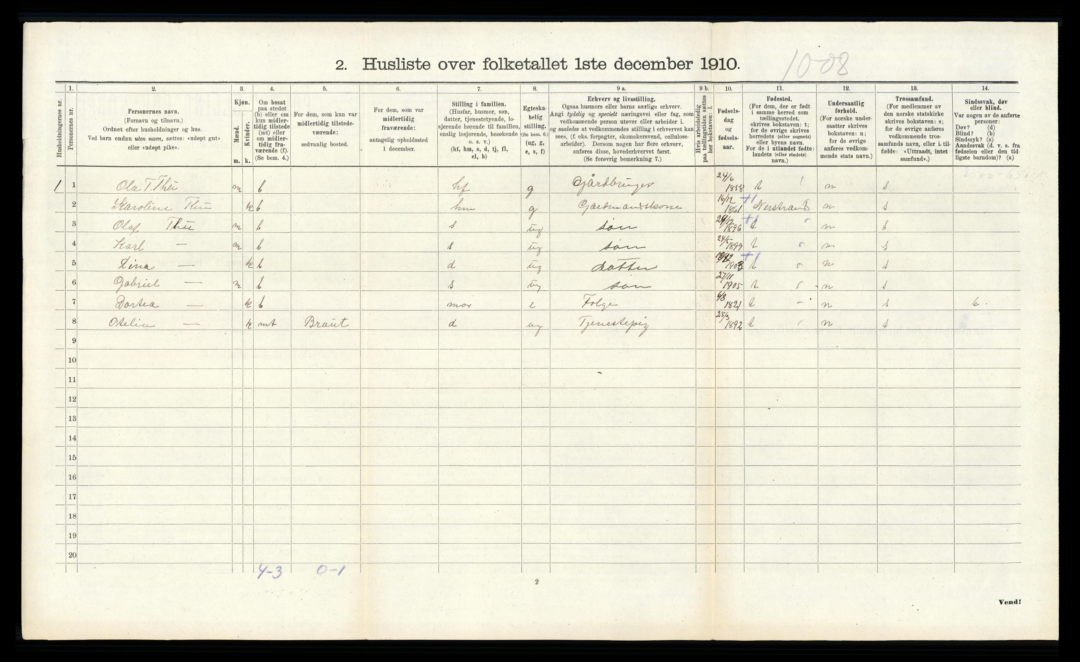 RA, 1910 census for Klepp, 1910, p. 338