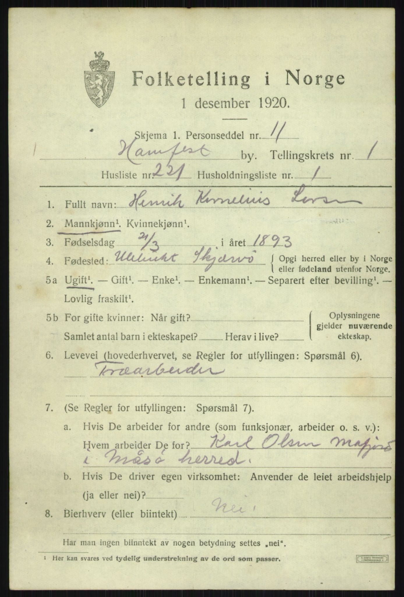 SATØ, 1920 census for Hammerfest, 1920, p. 5794