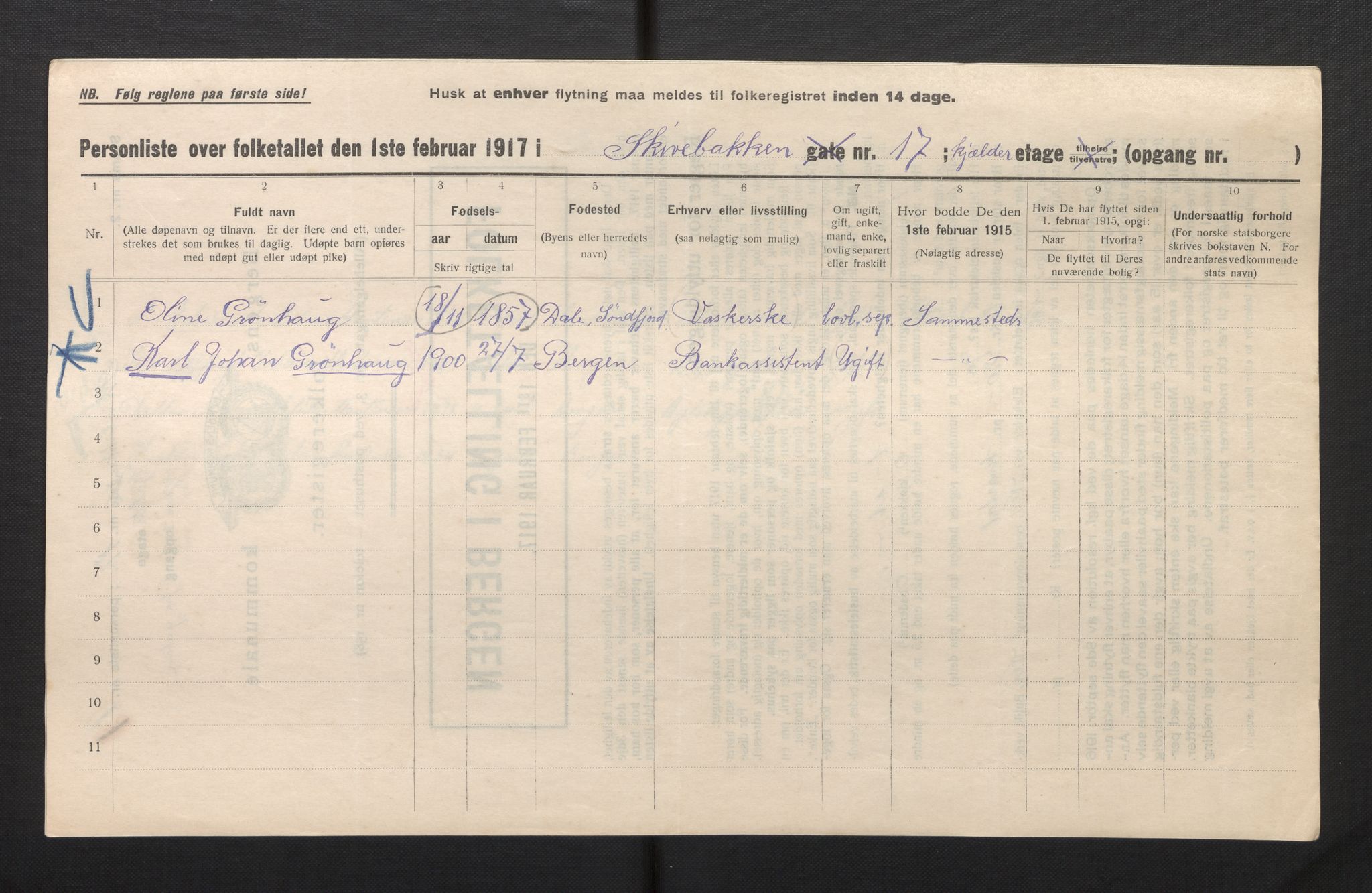 SAB, Municipal Census 1917 for Bergen, 1917, p. 34723