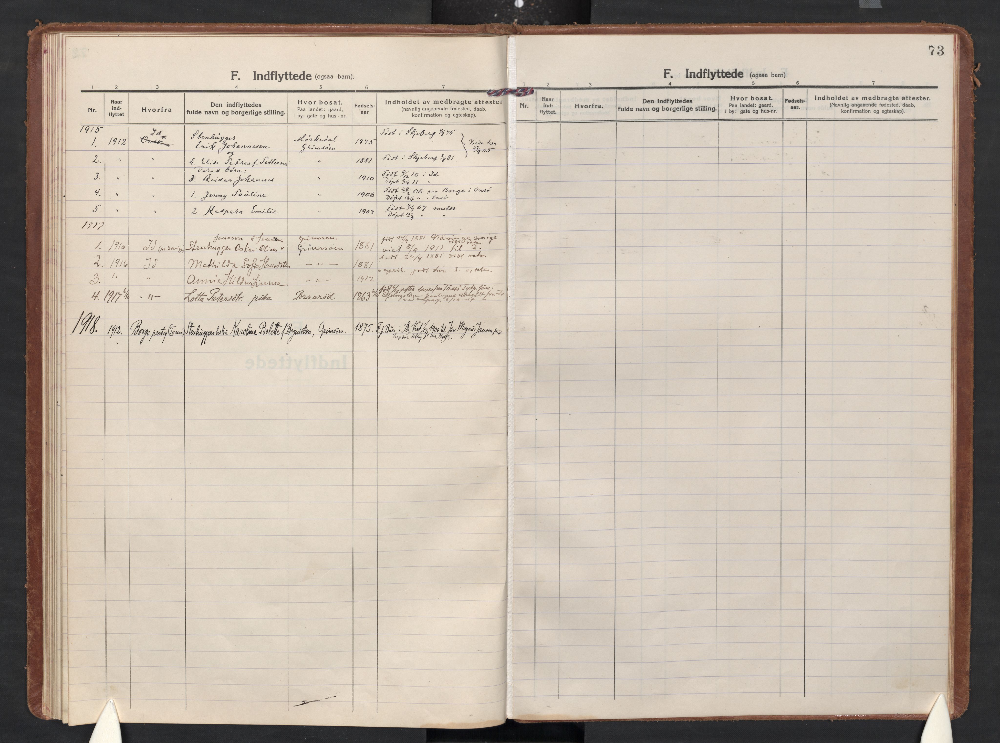 Skjeberg prestekontor Kirkebøker, SAO/A-10923/F/Fc/L0003: Parish register (official) no. III 3, 1915-1926, p. 73