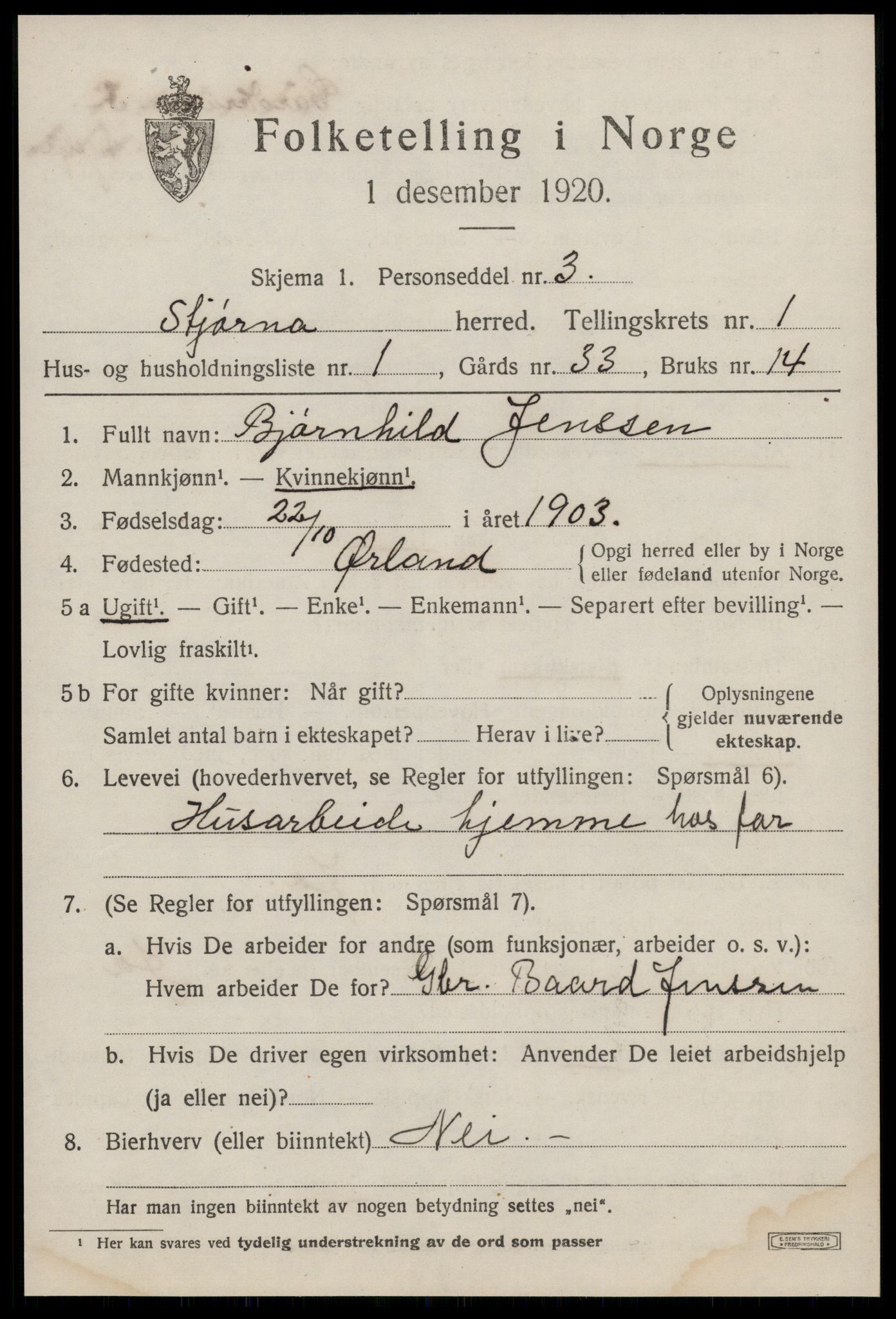 SAT, 1920 census for Stjørna, 1920, p. 944