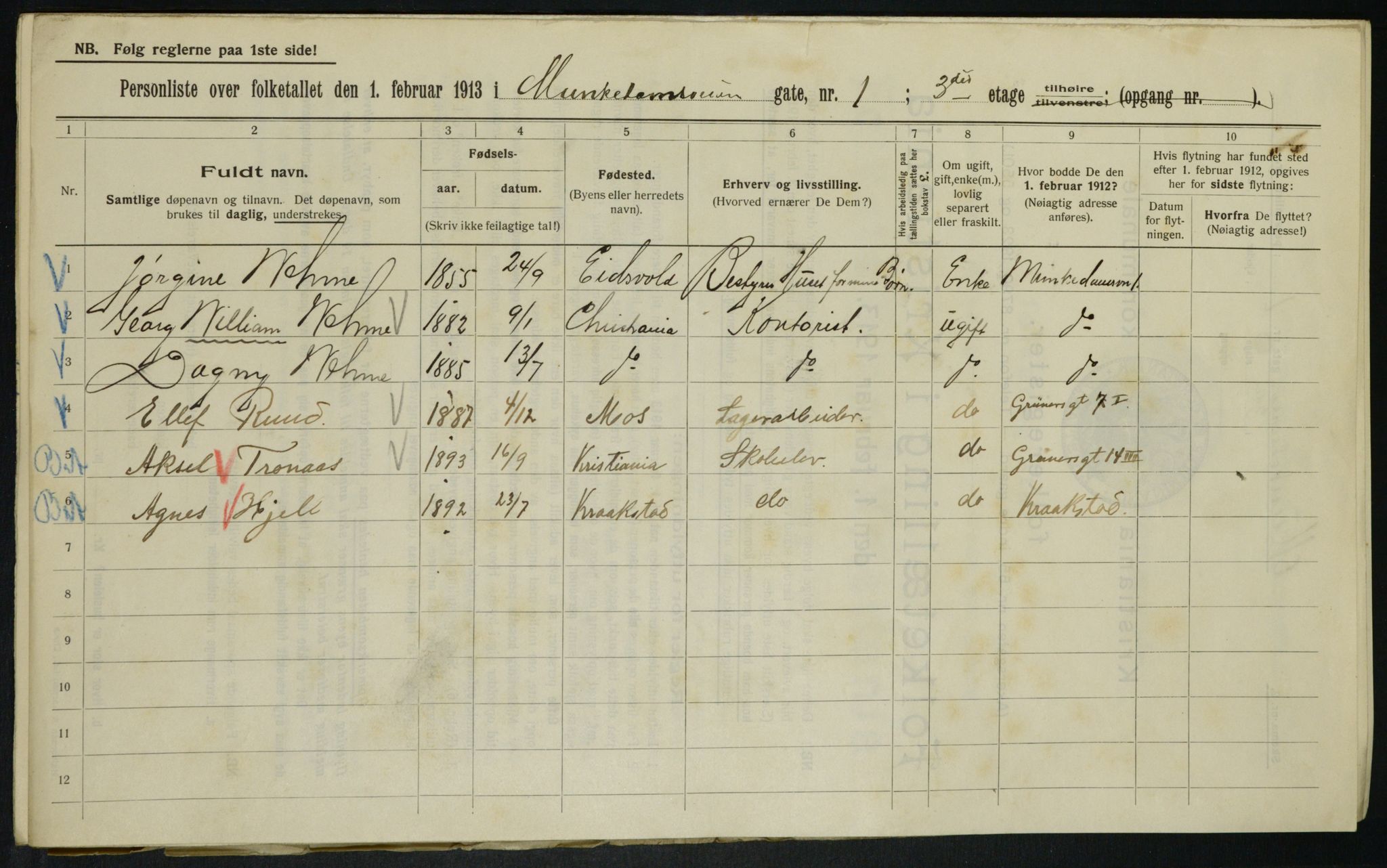 OBA, Municipal Census 1913 for Kristiania, 1913, p. 66637