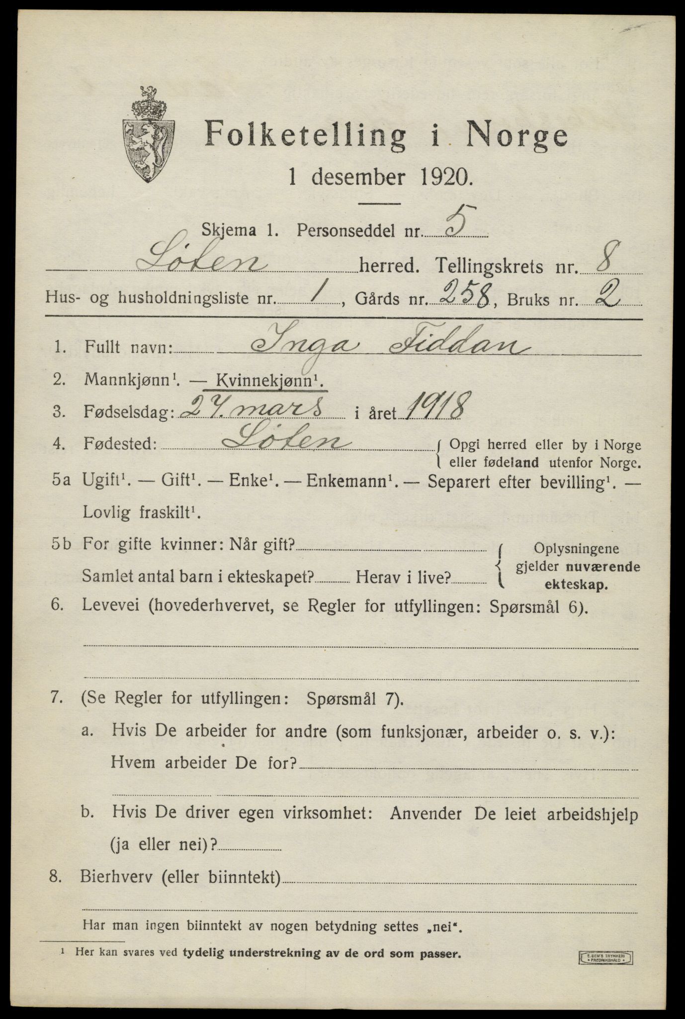 SAH, 1920 census for Løten, 1920, p. 14241