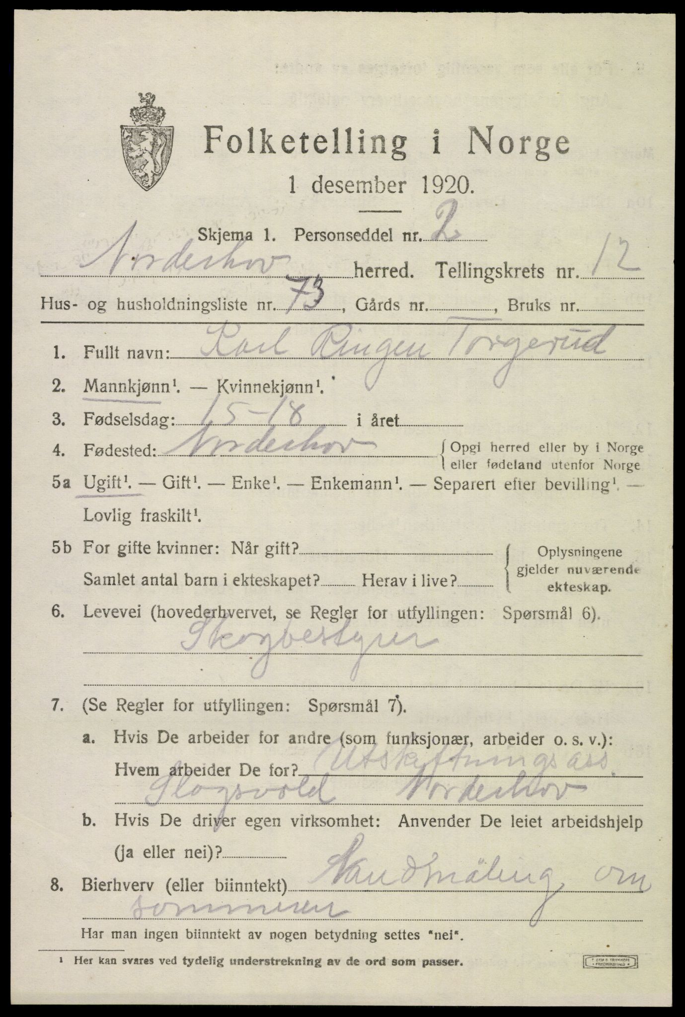 SAKO, 1920 census for Norderhov, 1920, p. 14550