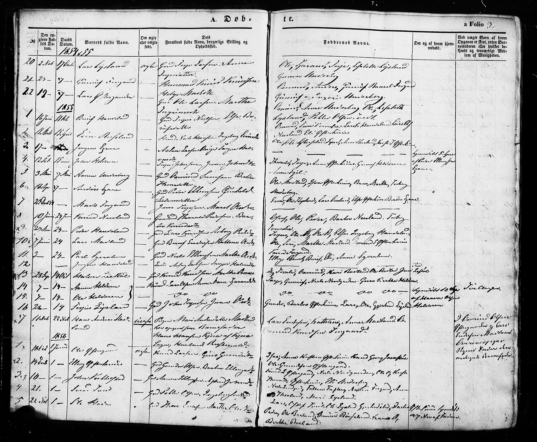 Åseral sokneprestkontor, SAK/1111-0051/F/Fa/L0002: Parish register (official) no. A 2, 1854-1884, p. 3