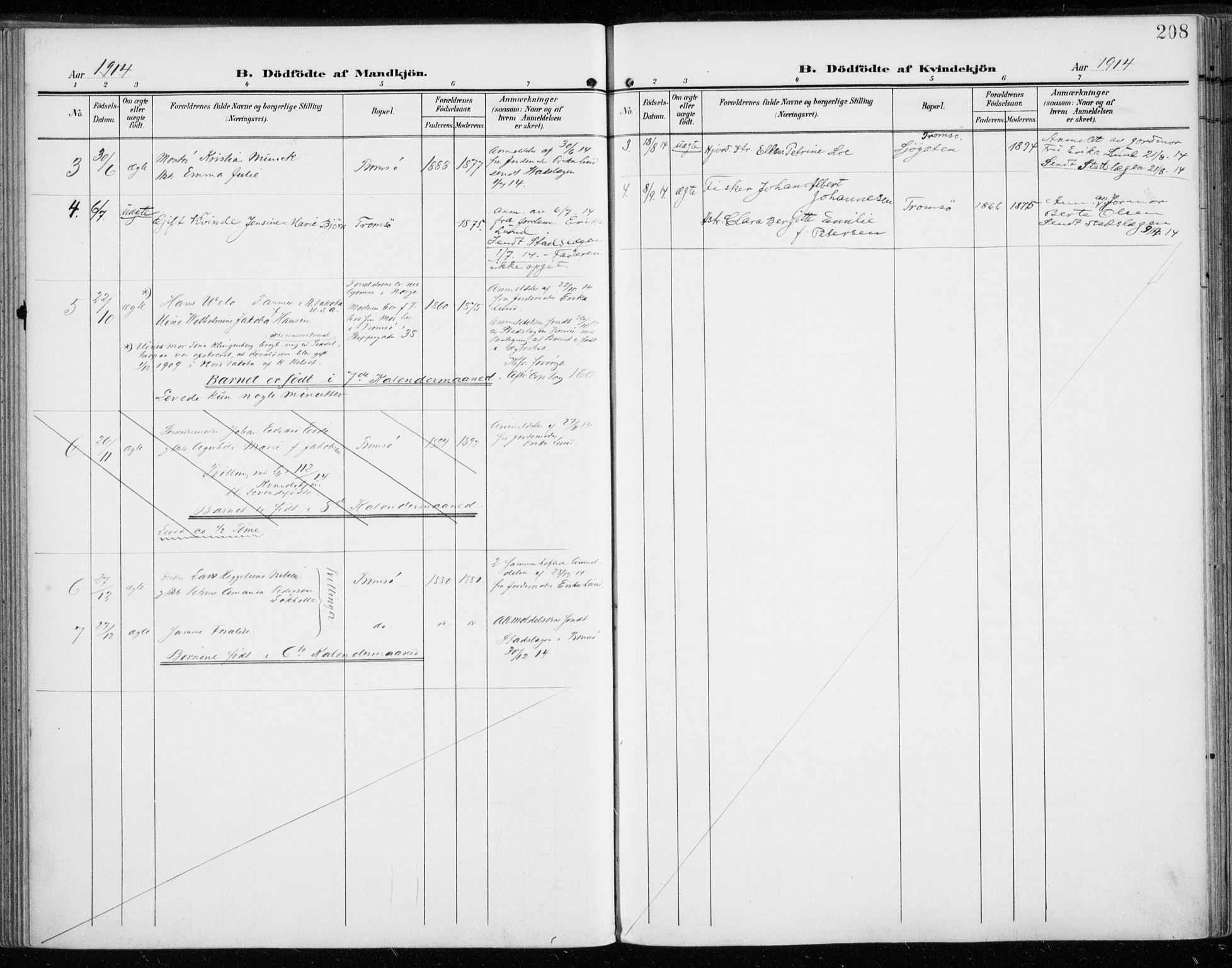 Tromsø sokneprestkontor/stiftsprosti/domprosti, AV/SATØ-S-1343/G/Ga/L0017kirke: Parish register (official) no. 17, 1907-1917, p. 208