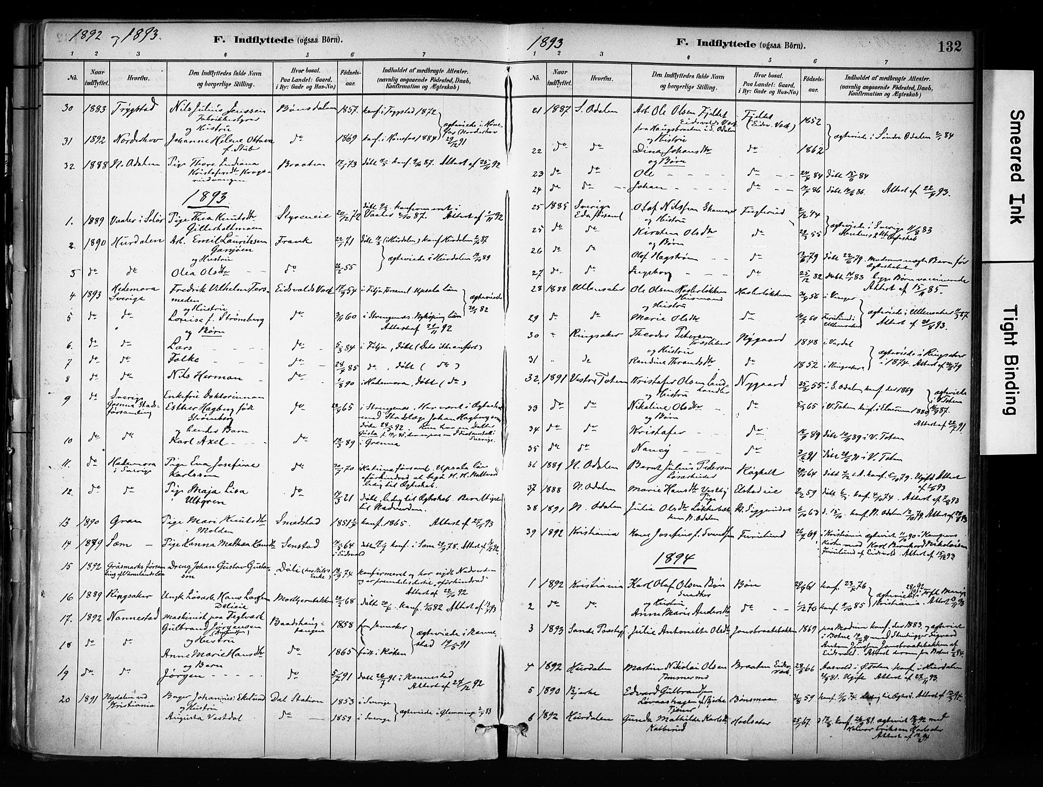 Eidsvoll prestekontor Kirkebøker, SAO/A-10888/F/Fa/L0003: Parish register (official) no. I 3, 1882-1895, p. 132
