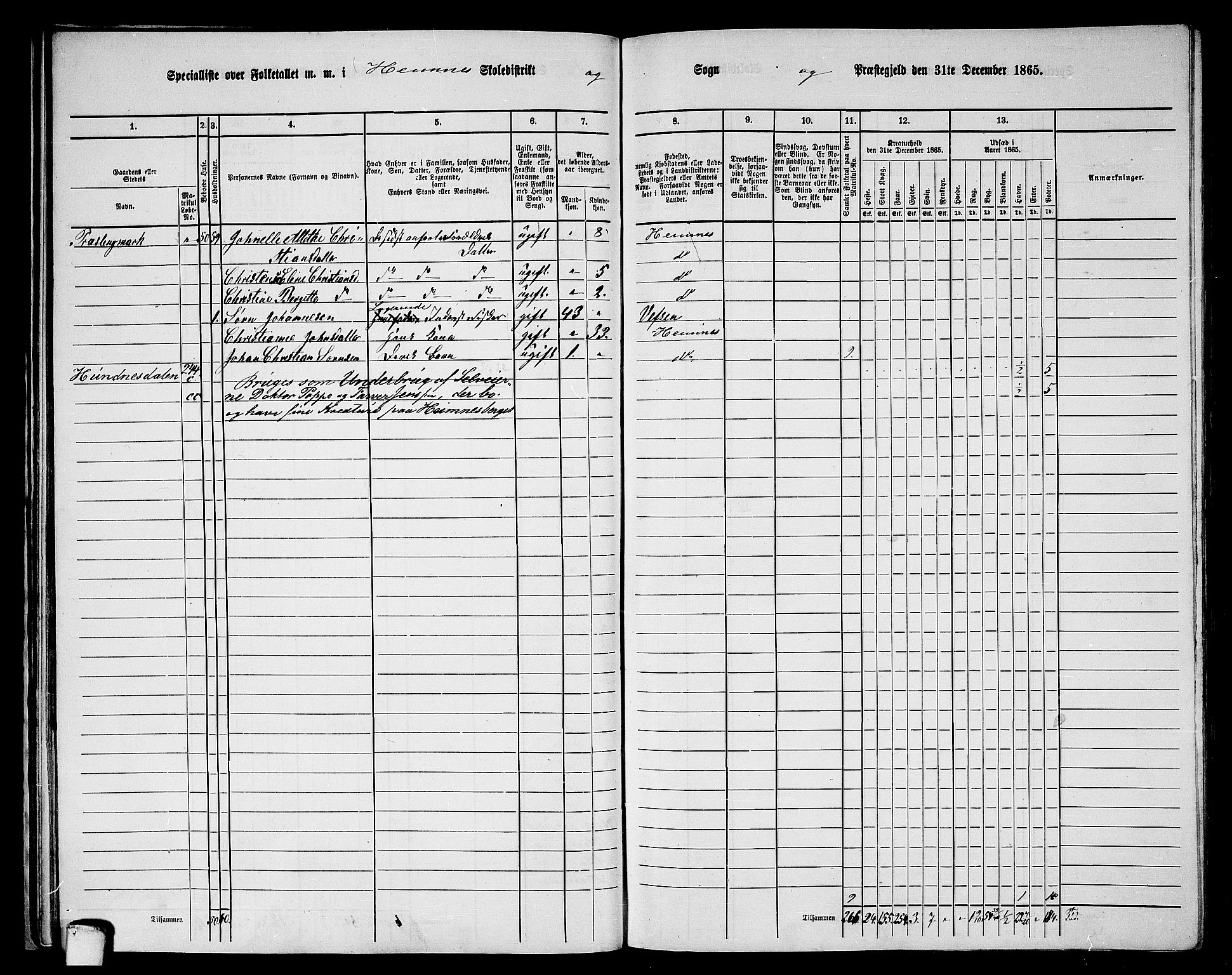 RA, 1865 census for Hemnes, 1865, p. 44