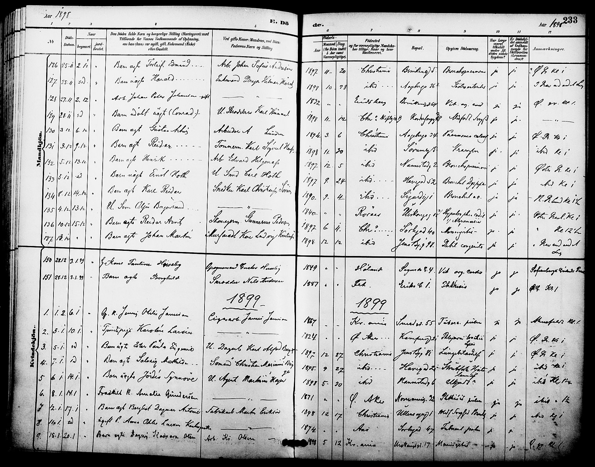 Kampen prestekontor Kirkebøker, SAO/A-10853/F/Fa/L0008: Parish register (official) no. I 8, 1892-1902, p. 233