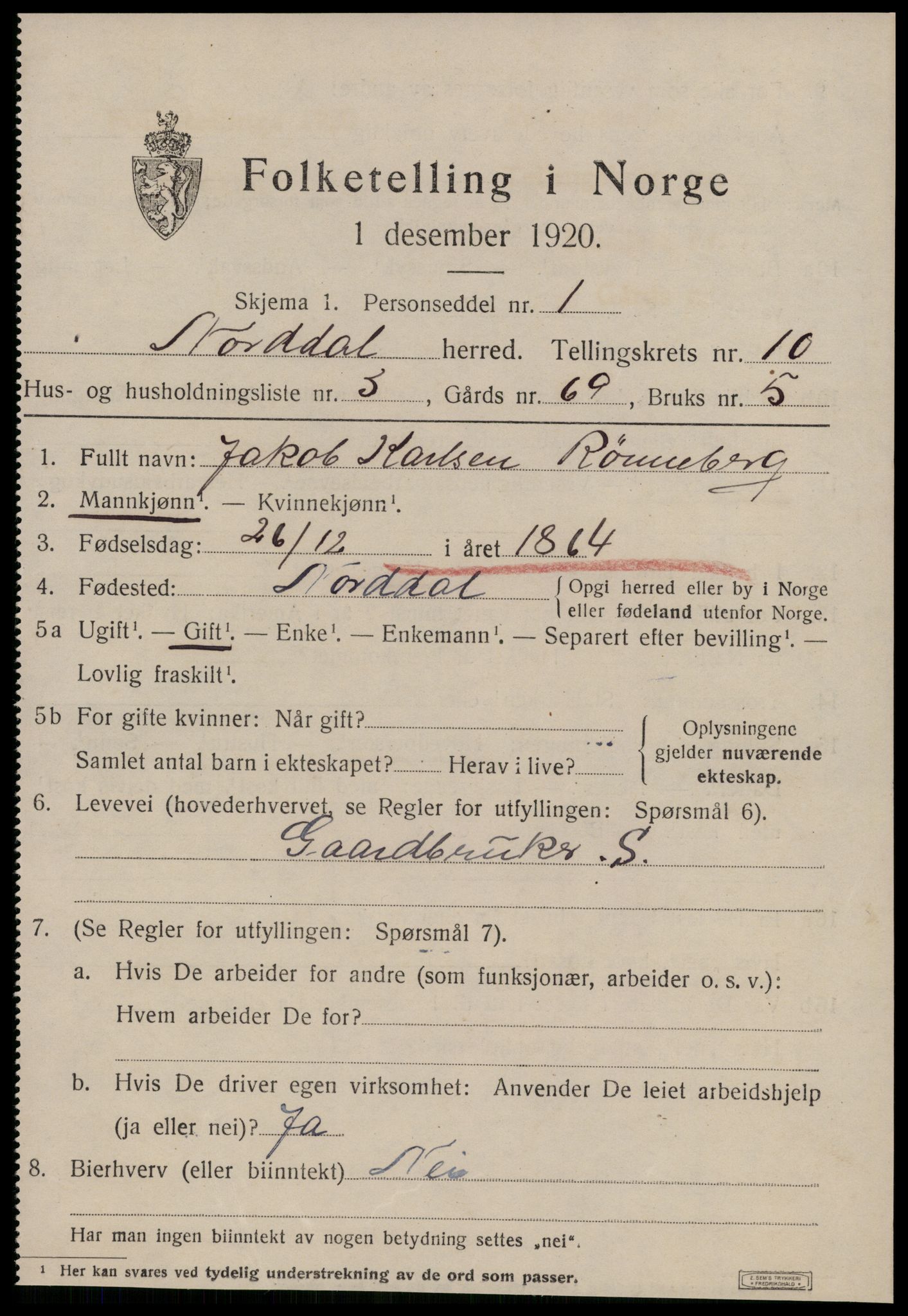 SAT, 1920 census for Norddal, 1920, p. 5381