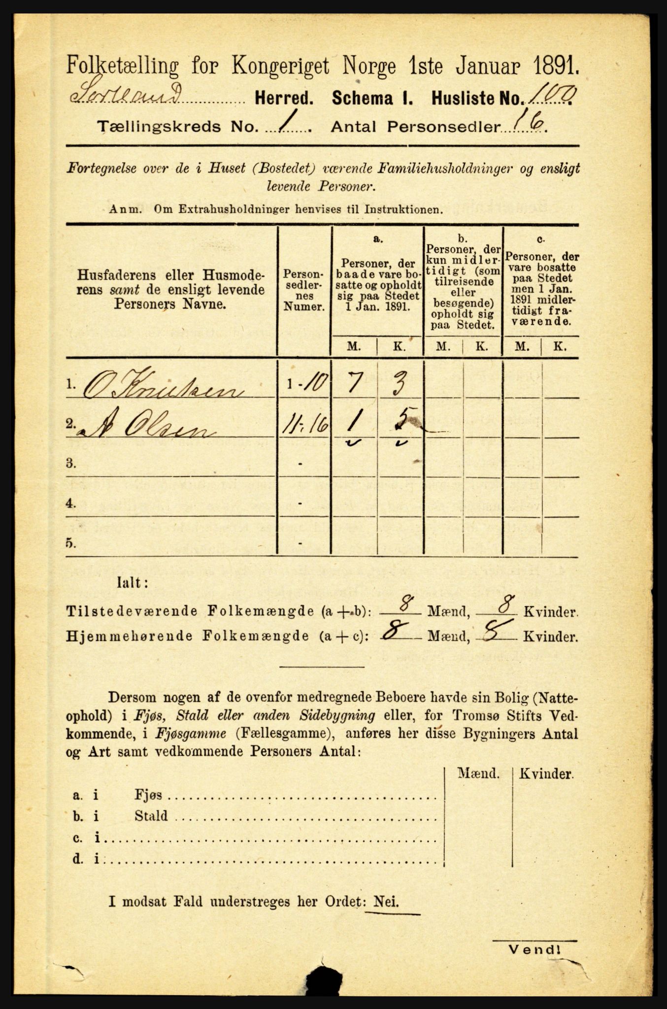 RA, 1891 census for 1870 Sortland, 1891, p. 117