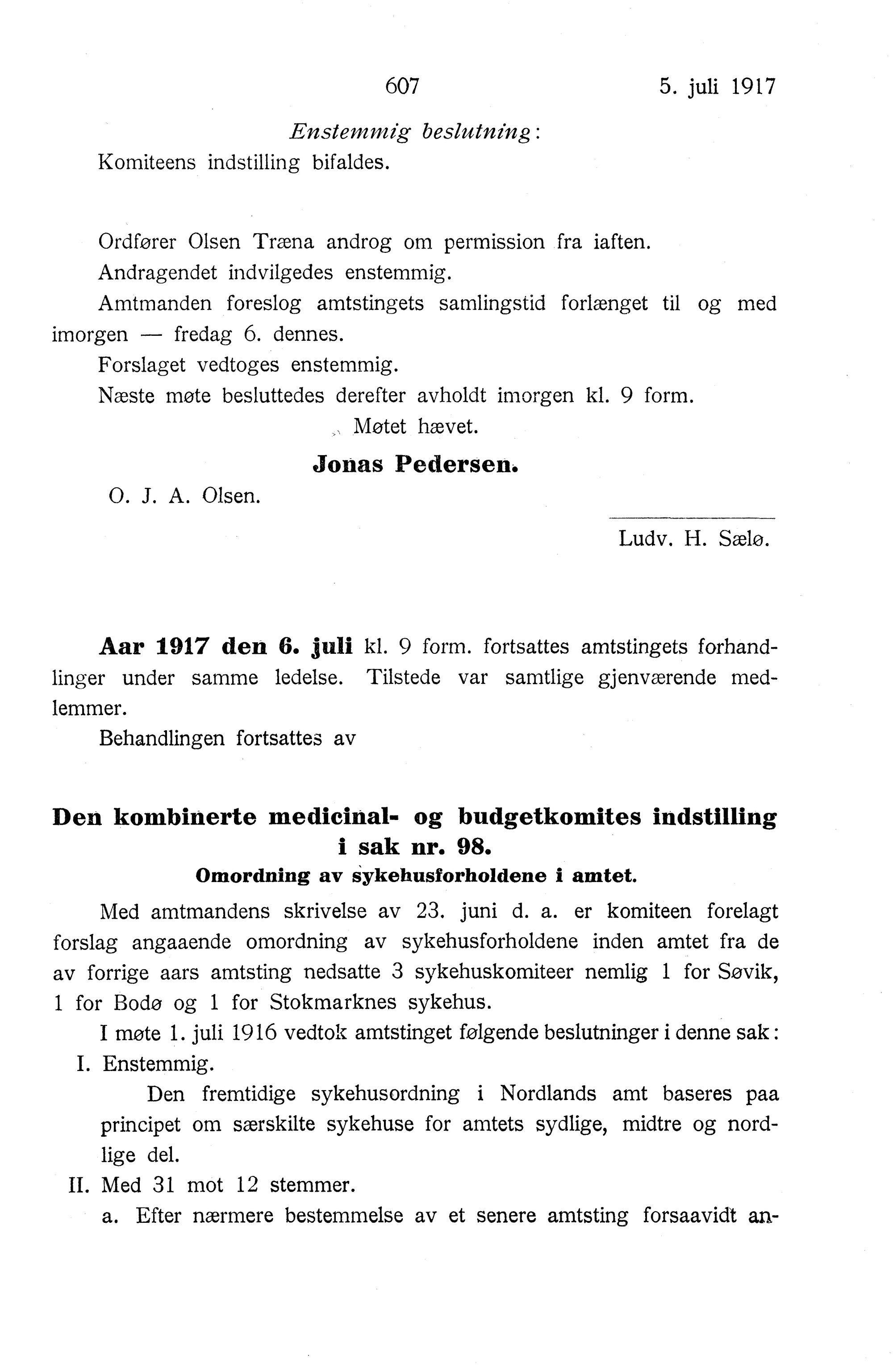 Nordland Fylkeskommune. Fylkestinget, AIN/NFK-17/176/A/Ac/L0040: Fylkestingsforhandlinger 1917, 1917, p. 607