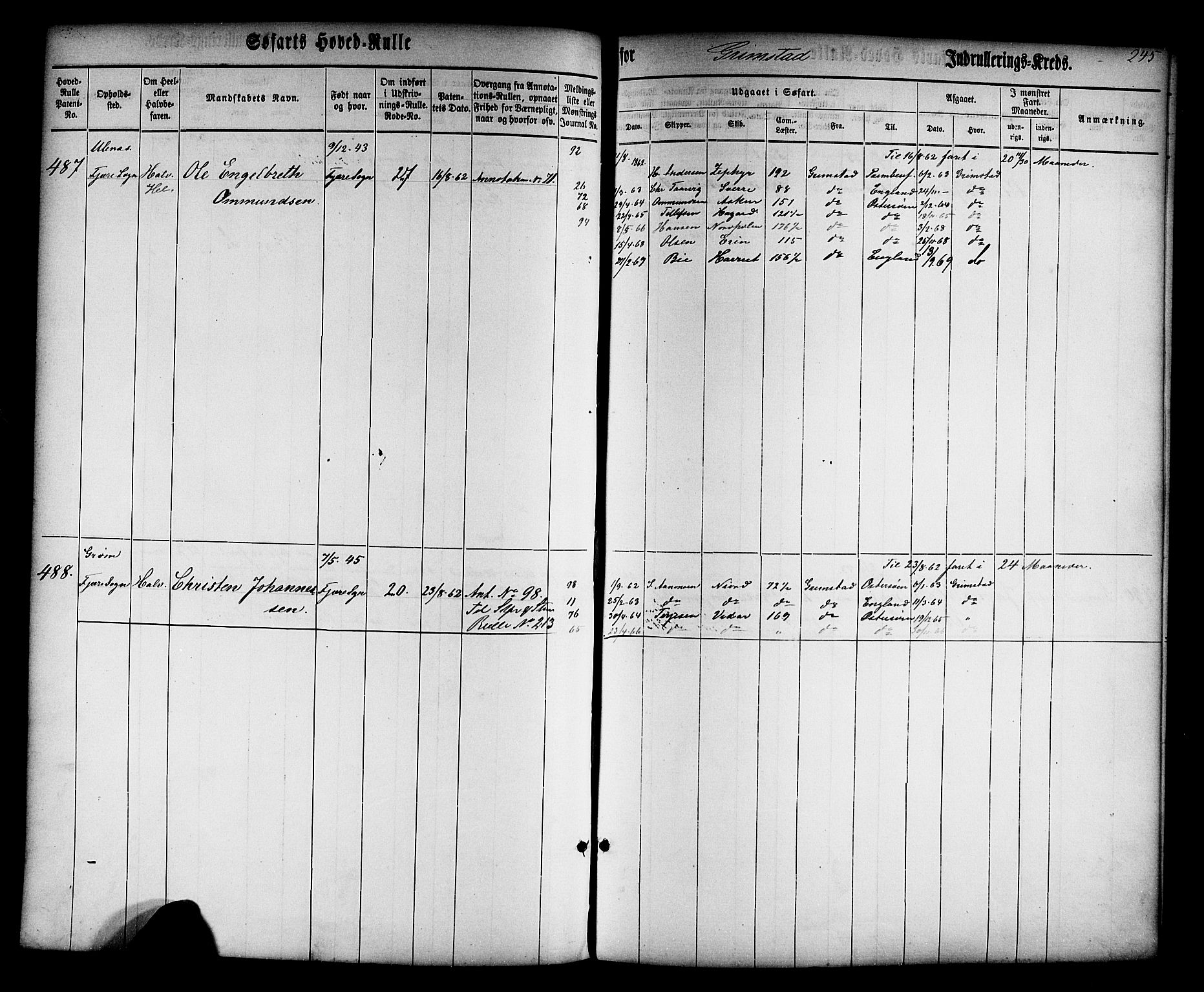 Grimstad mønstringskrets, AV/SAK-2031-0013/F/Fb/L0008: Hovedrulle nr 1-766, V-21, 1860-1869, p. 257