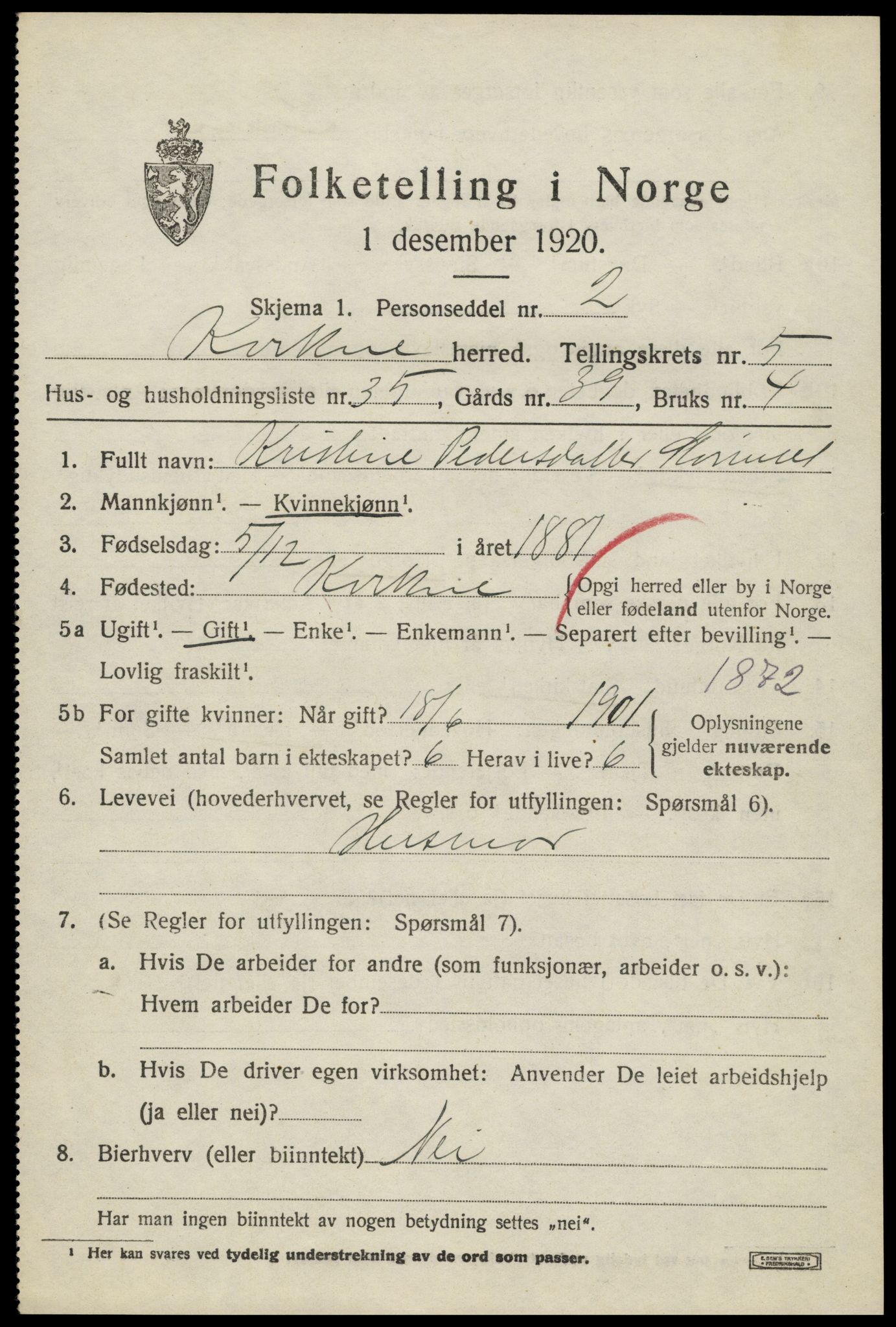 SAH, 1920 census for Kvikne, 1920, p. 2438