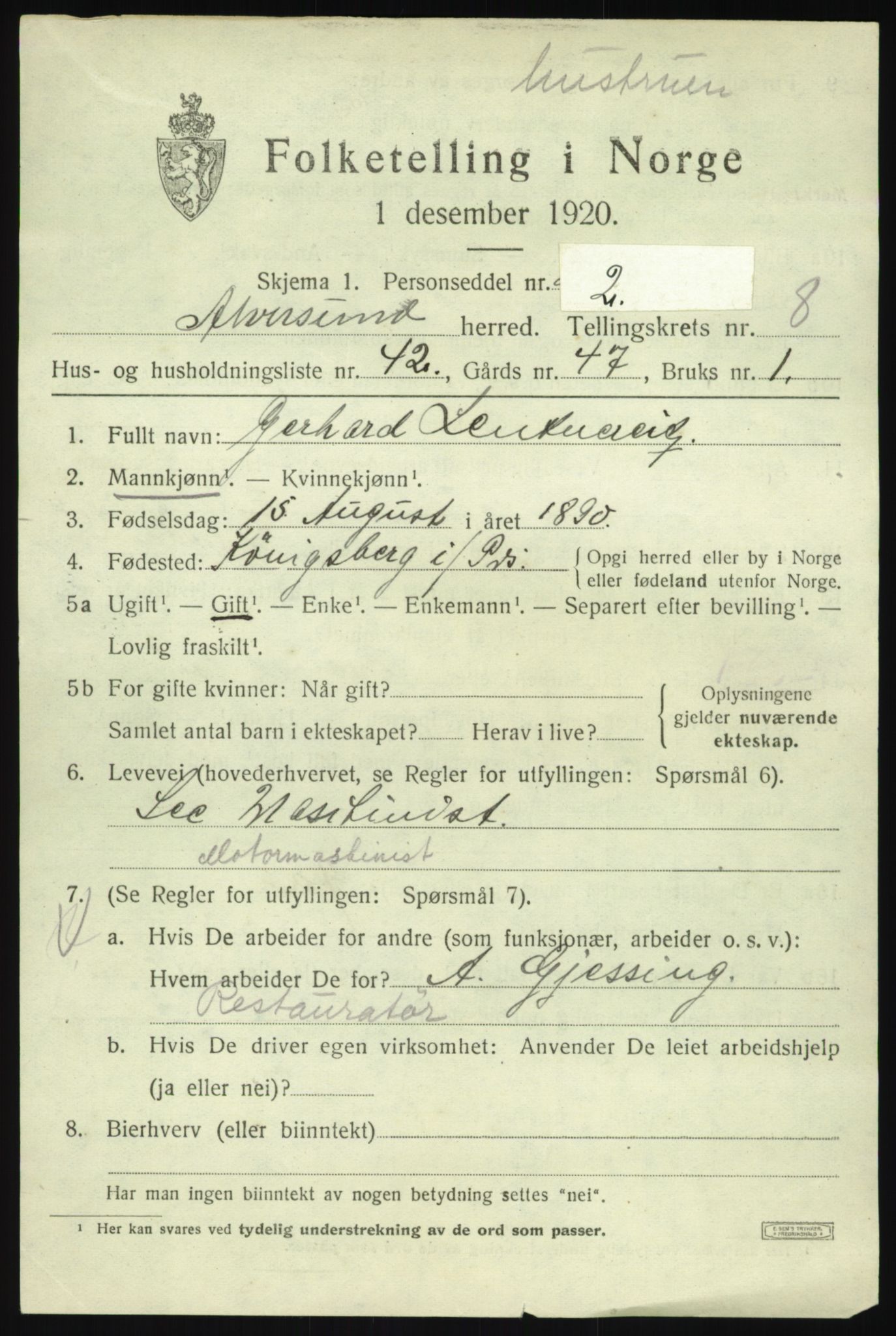 SAB, 1920 census for Alversund, 1920, p. 5306