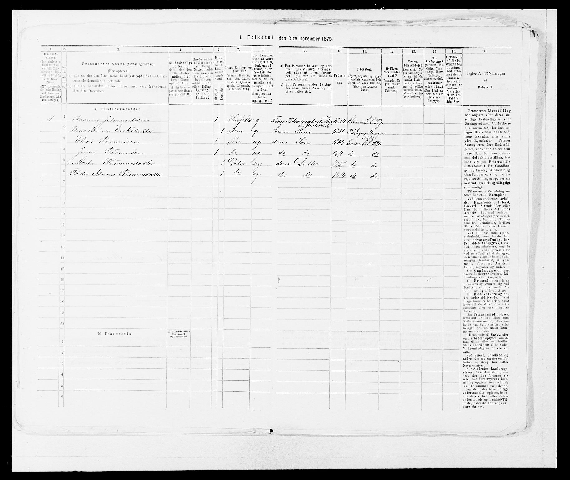 SAB, 1875 census for 1263P Lindås, 1875, p. 1695