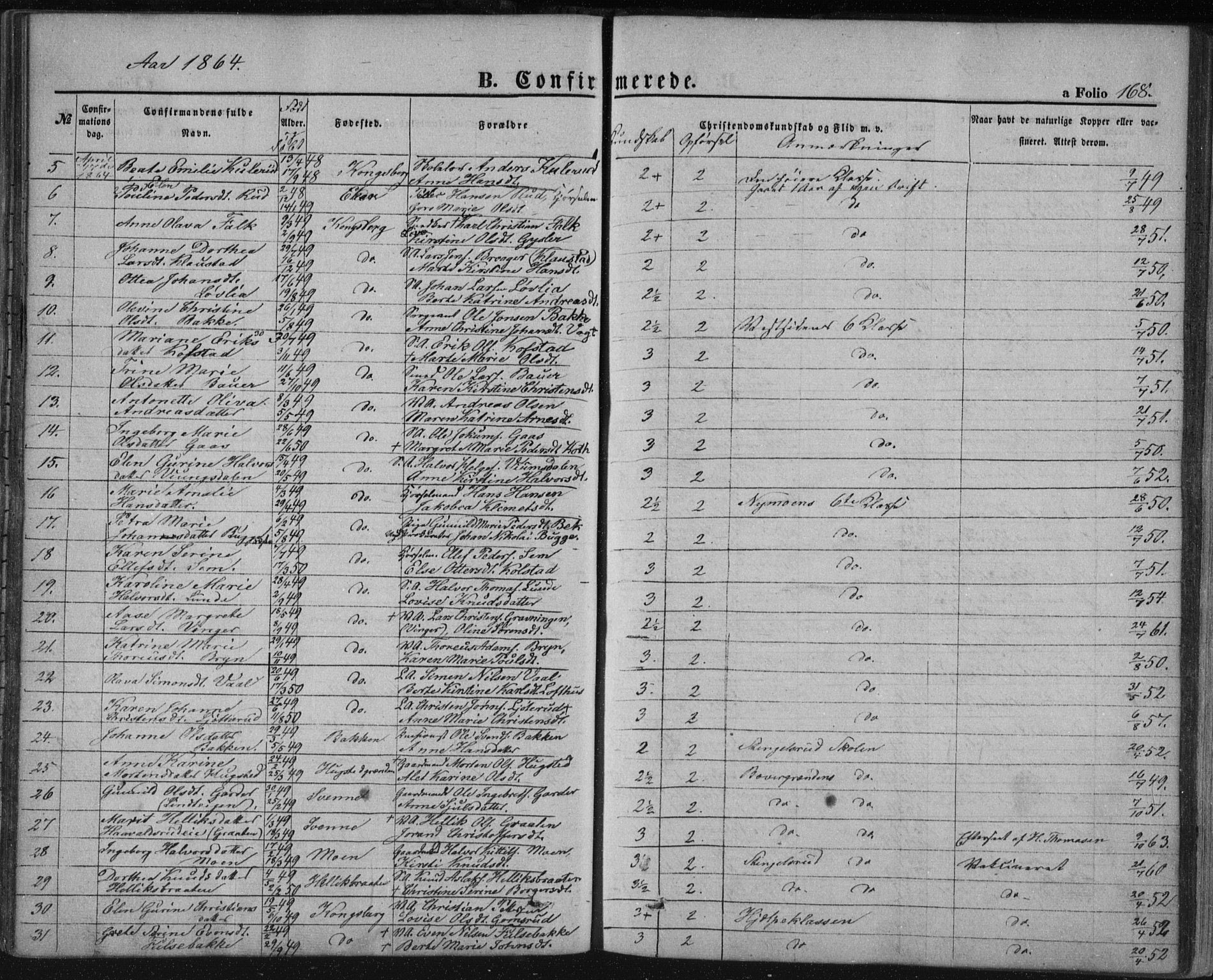 Kongsberg kirkebøker, AV/SAKO-A-22/F/Fa/L0010: Parish register (official) no. I 10, 1859-1875, p. 168