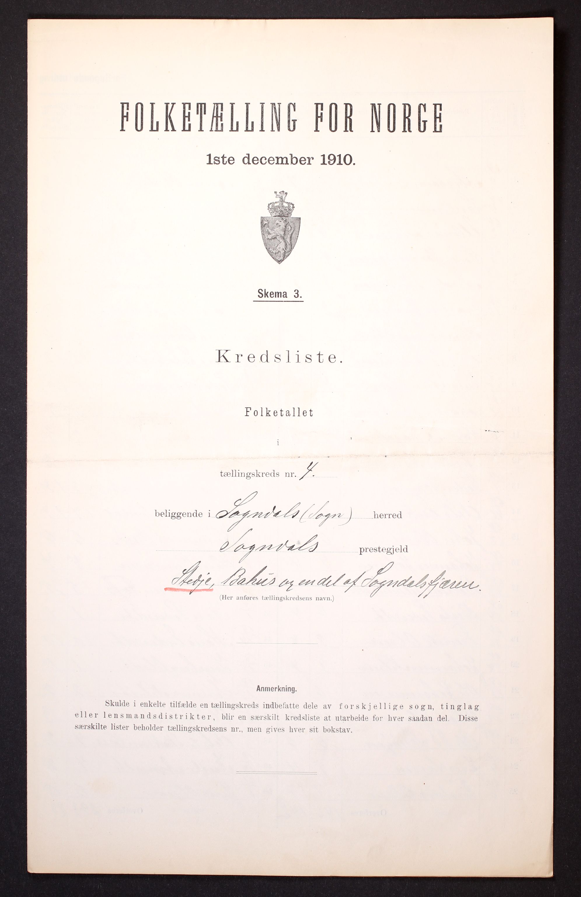 RA, 1910 census for Sogndal, 1910, p. 13